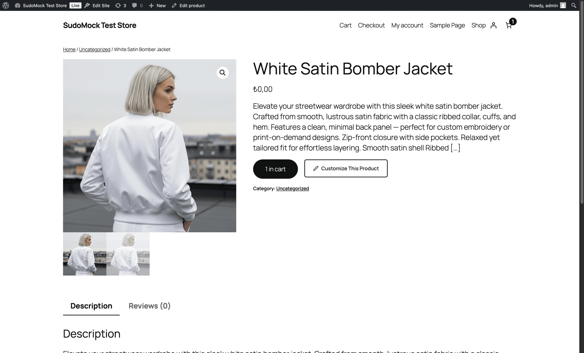 WooCommerce product page with Customize This Product button