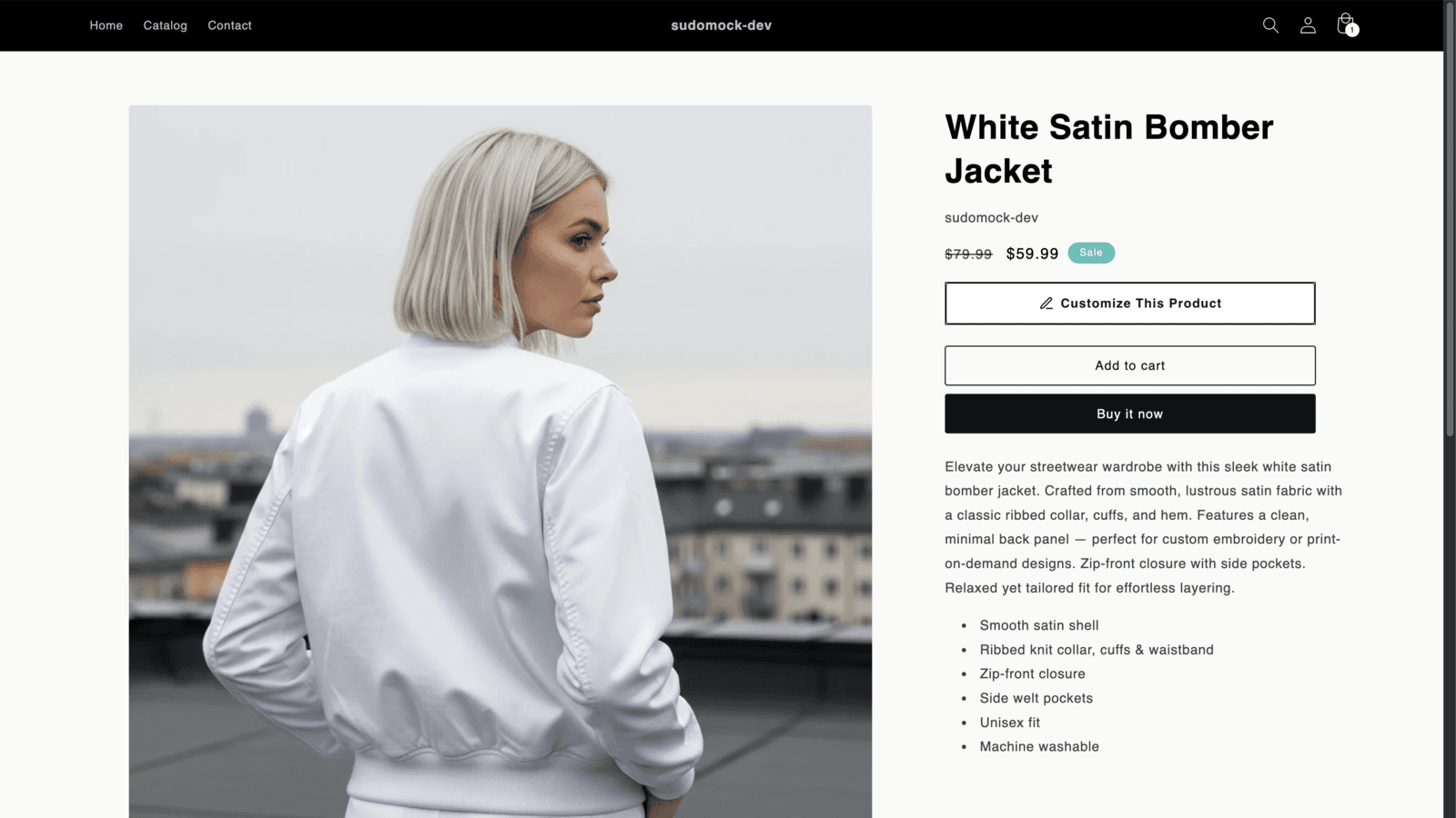 Shopify product page with Customize This Product button and SudoMock studio