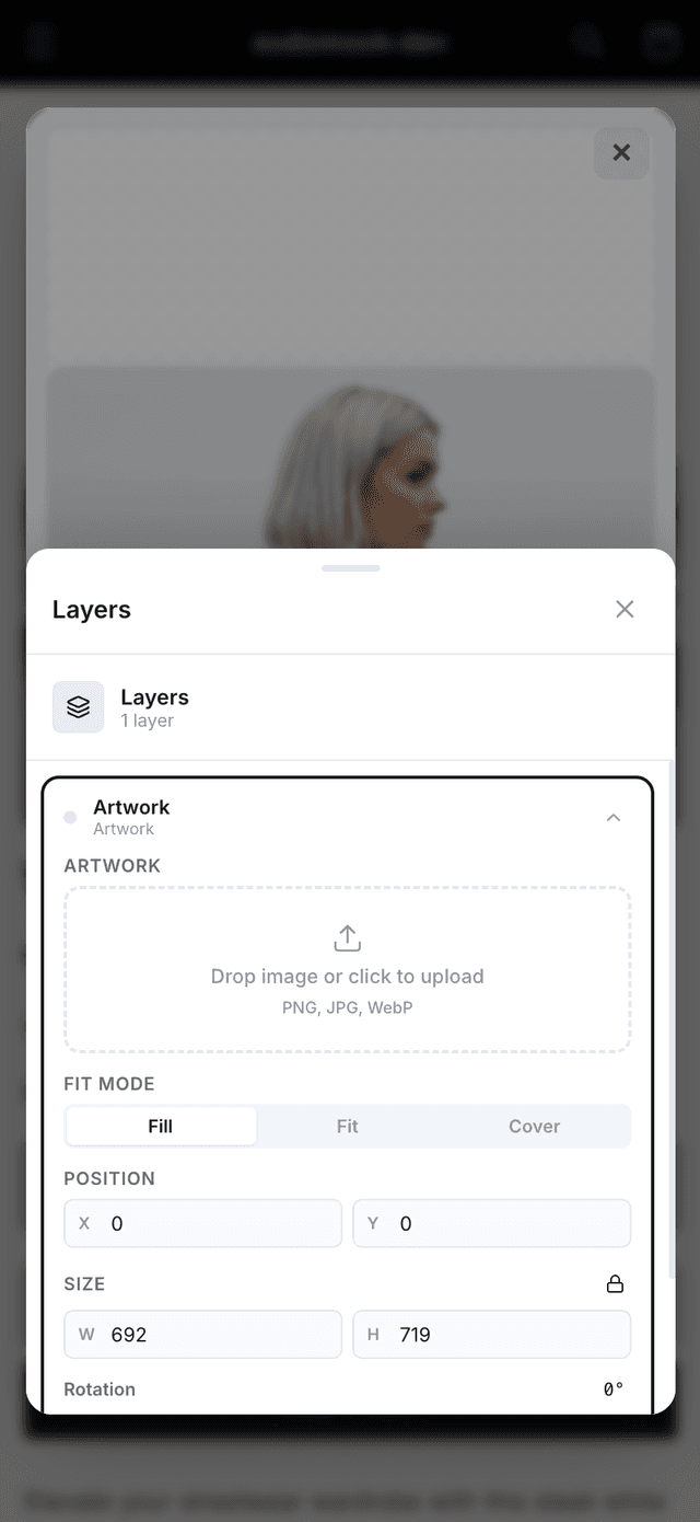 Mobile — layer selection panel on phone