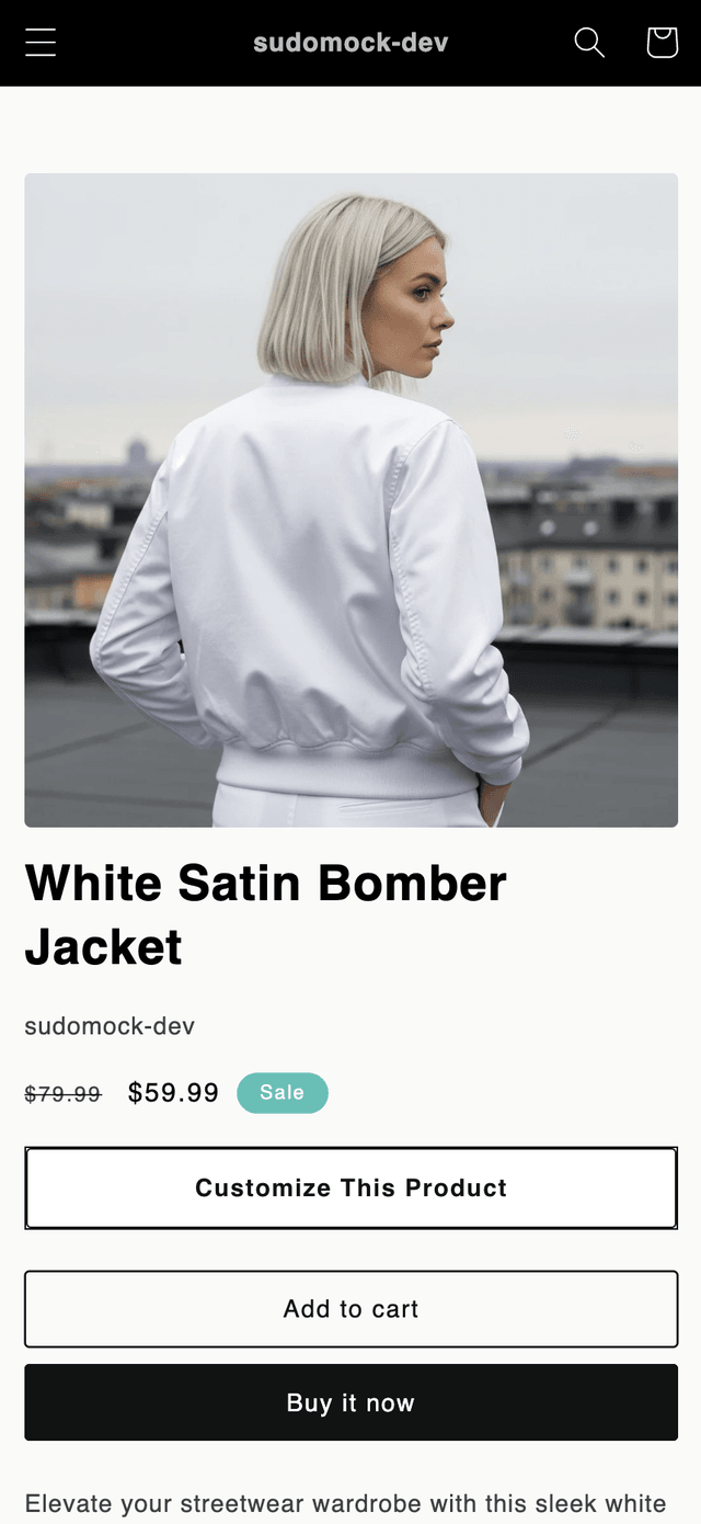 Mobile view: Customize button on Shopify product page