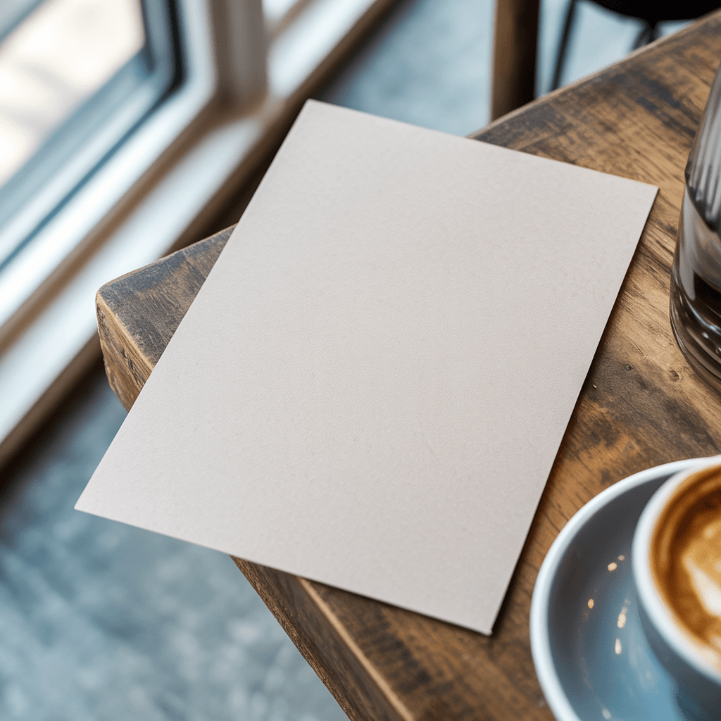 White A5 Flyer Mockup - Cafe Lifestyle Setting