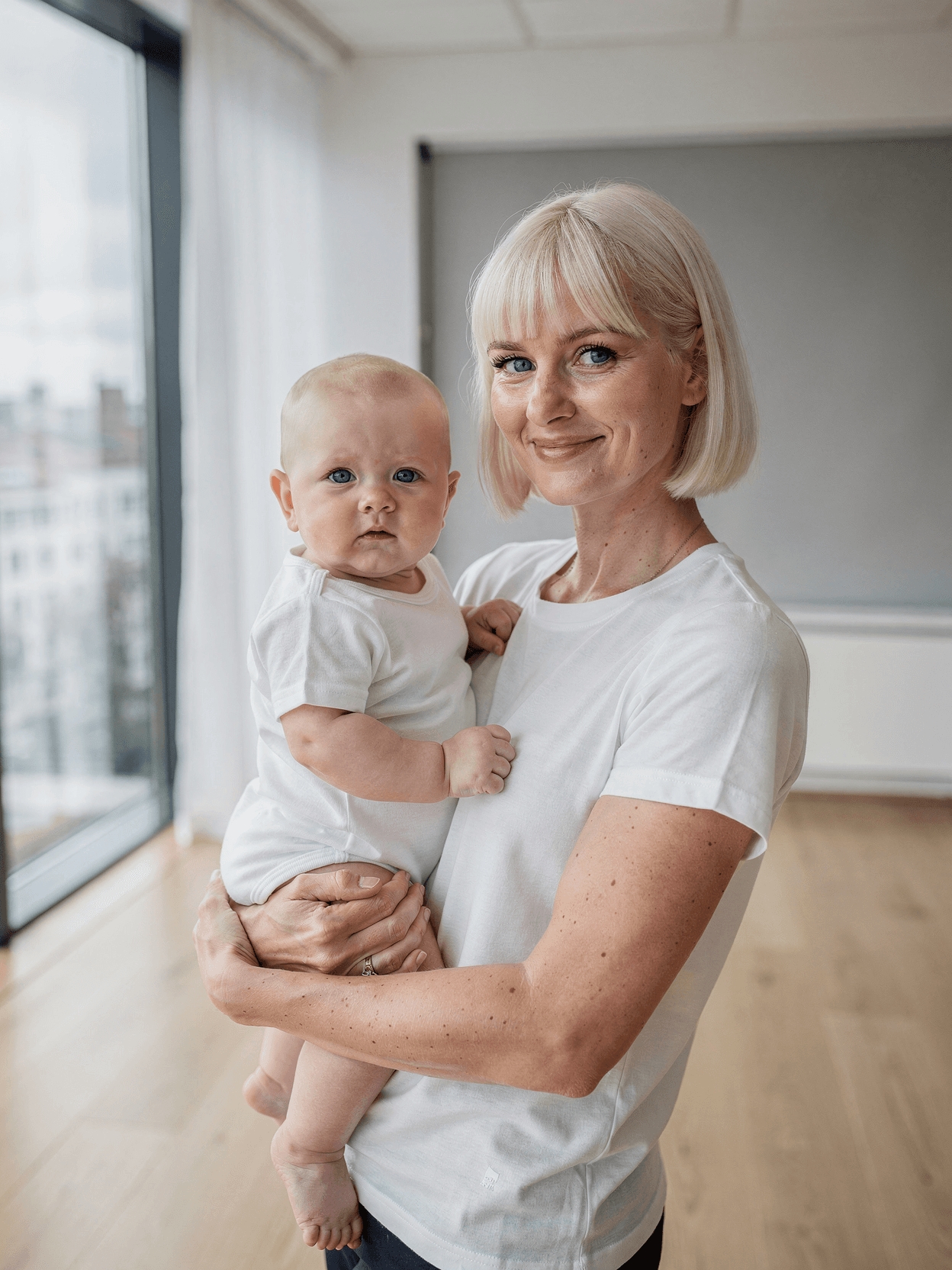 White Cotton Blend Baby Onesie Mockup on Model