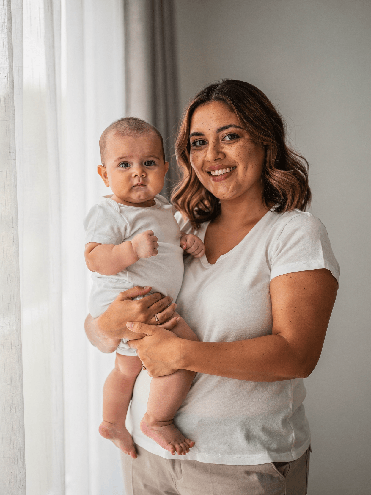 White Polyester Baby Onesie Mockup on Model