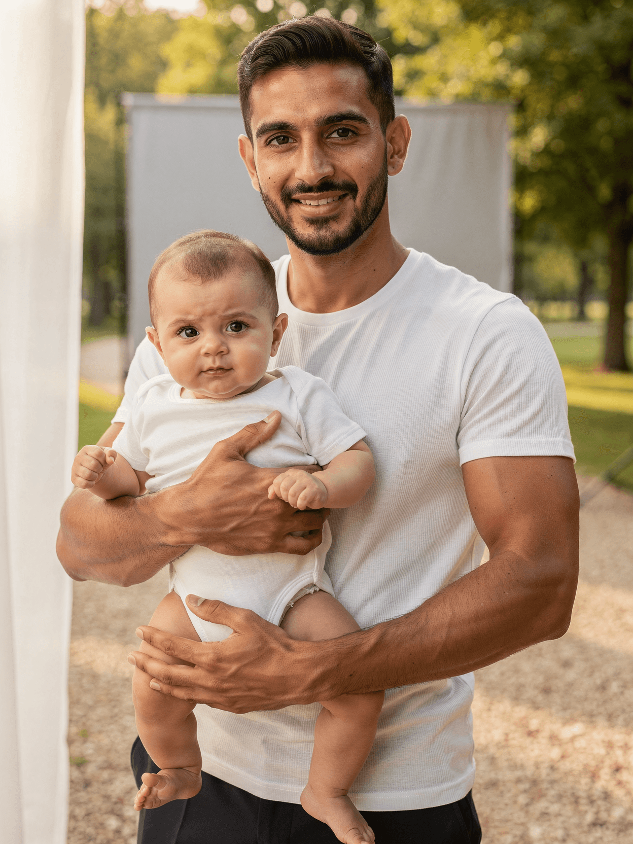 White Cotton Baby Onesie Mockup on Model - Park