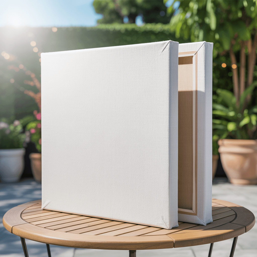 White Canvas Print Mockup - Garden Terrace Setting