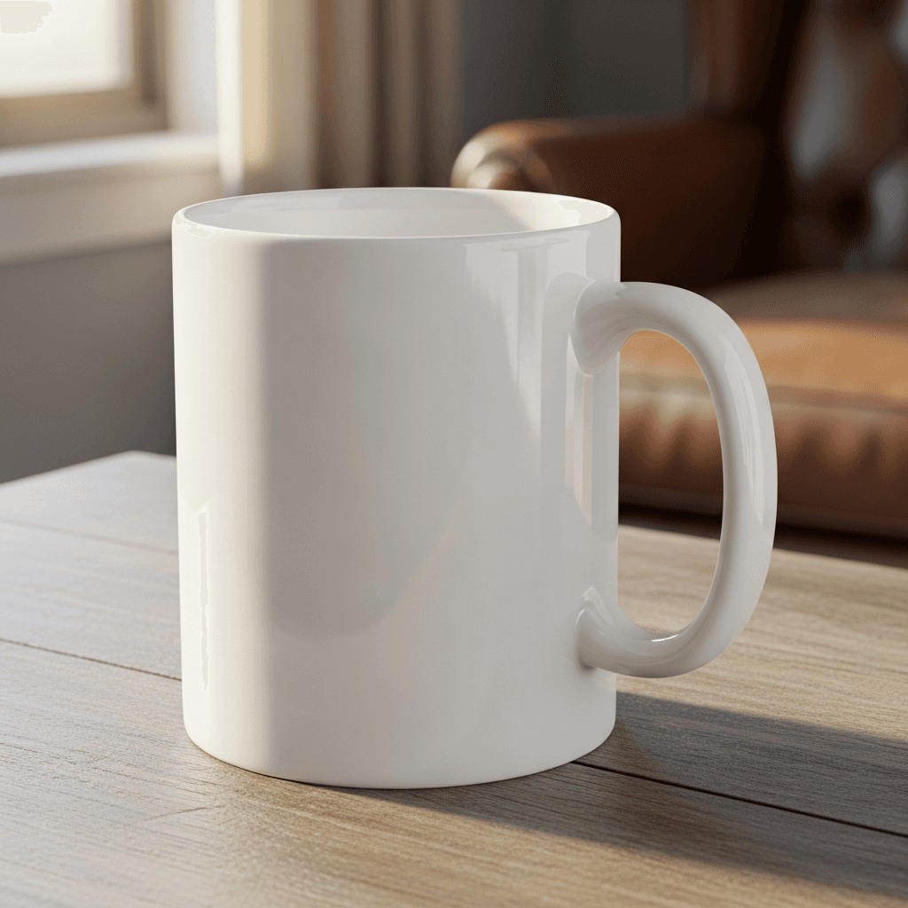White Ceramic Mug Mockup - Cozy Reading Nook