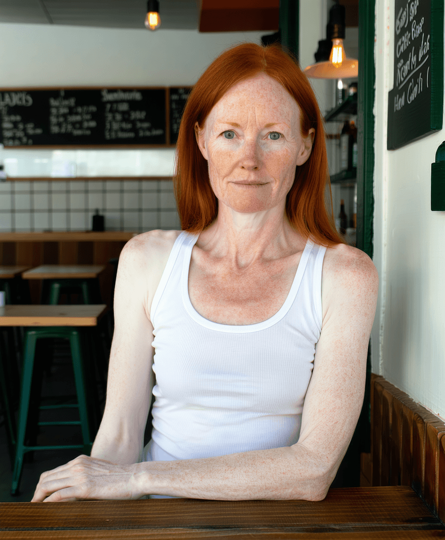 White Polyester Classic Tank Mockup - Cafe Setting