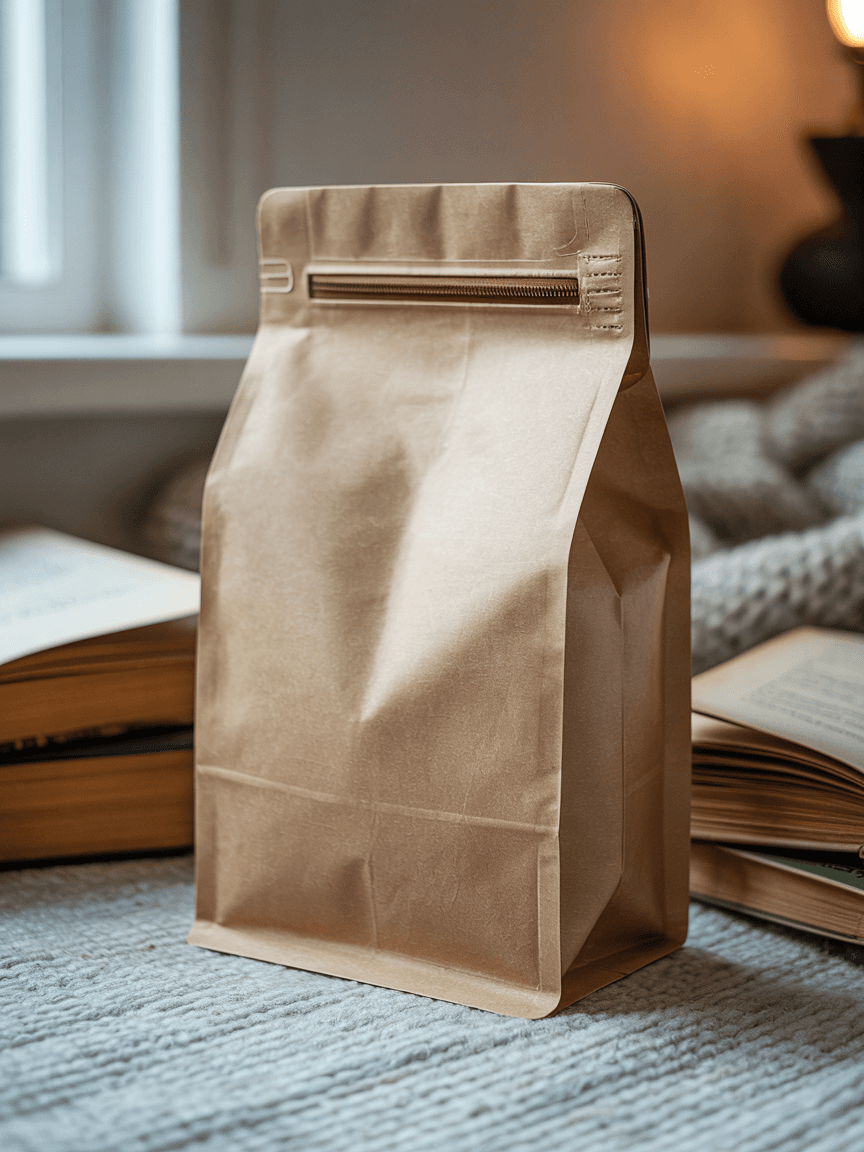 Kraft Paper Coffee Bag Mockup - Cozy Reading Nook