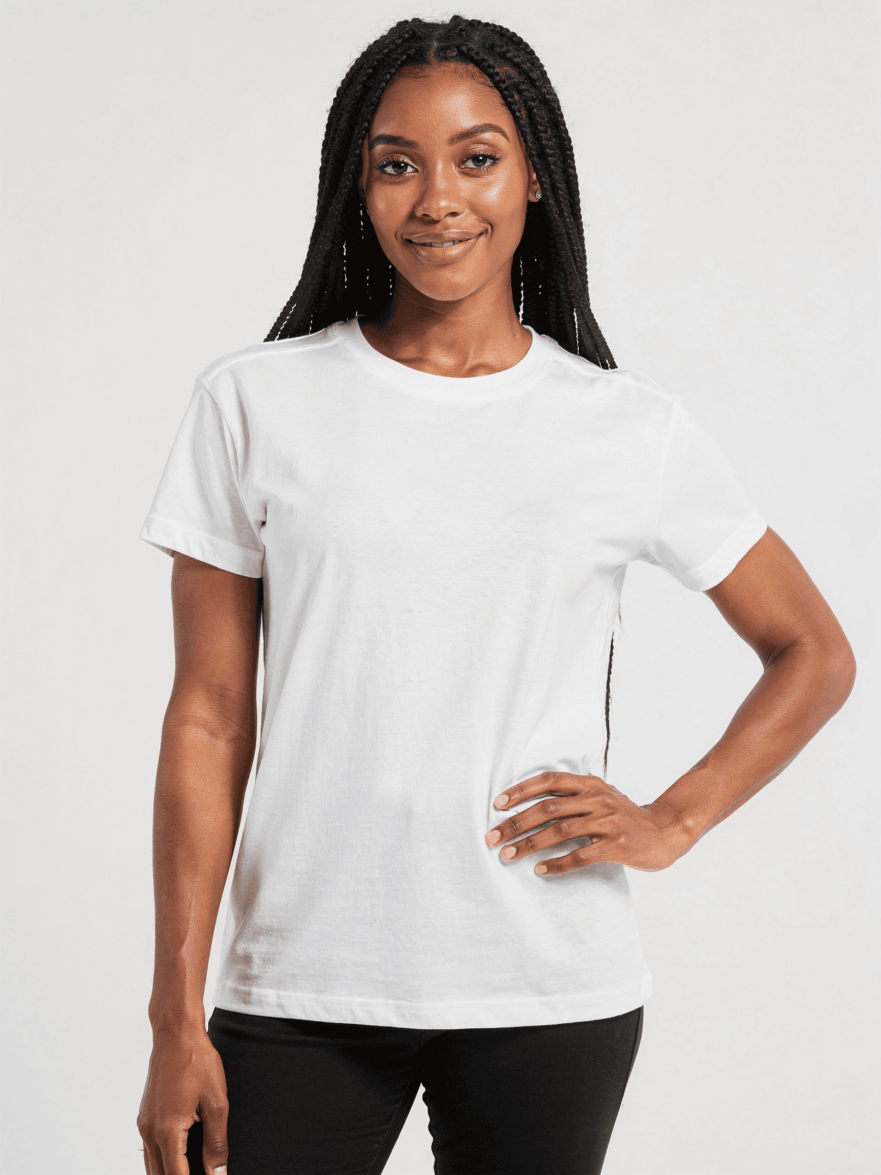 White Cotton Crewneck T-Shirt Mockup on Female Model