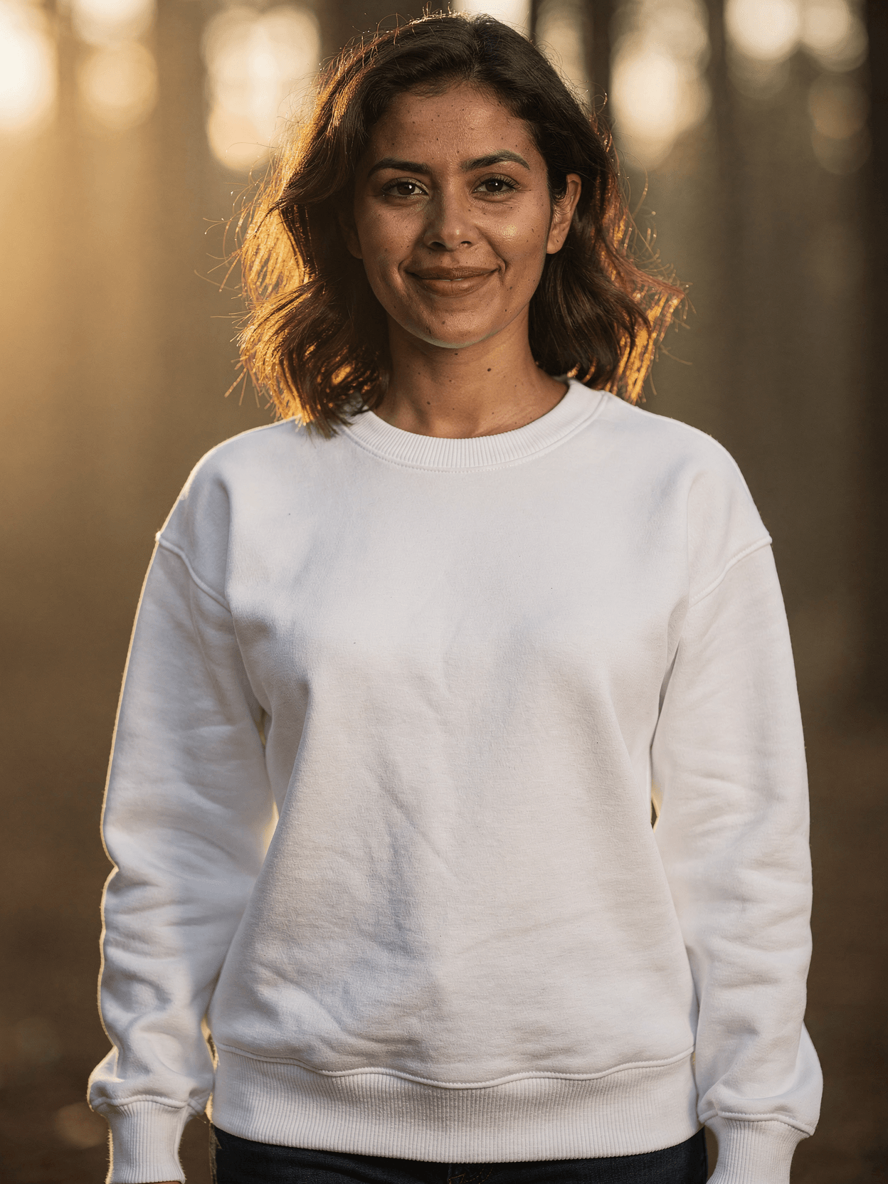 White Crewneck Sweatshirt Mockup on Female Model