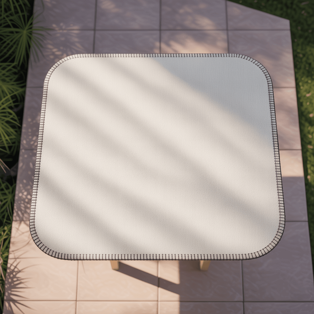 White Desk Mat Mockup - Garden Terrace Setting