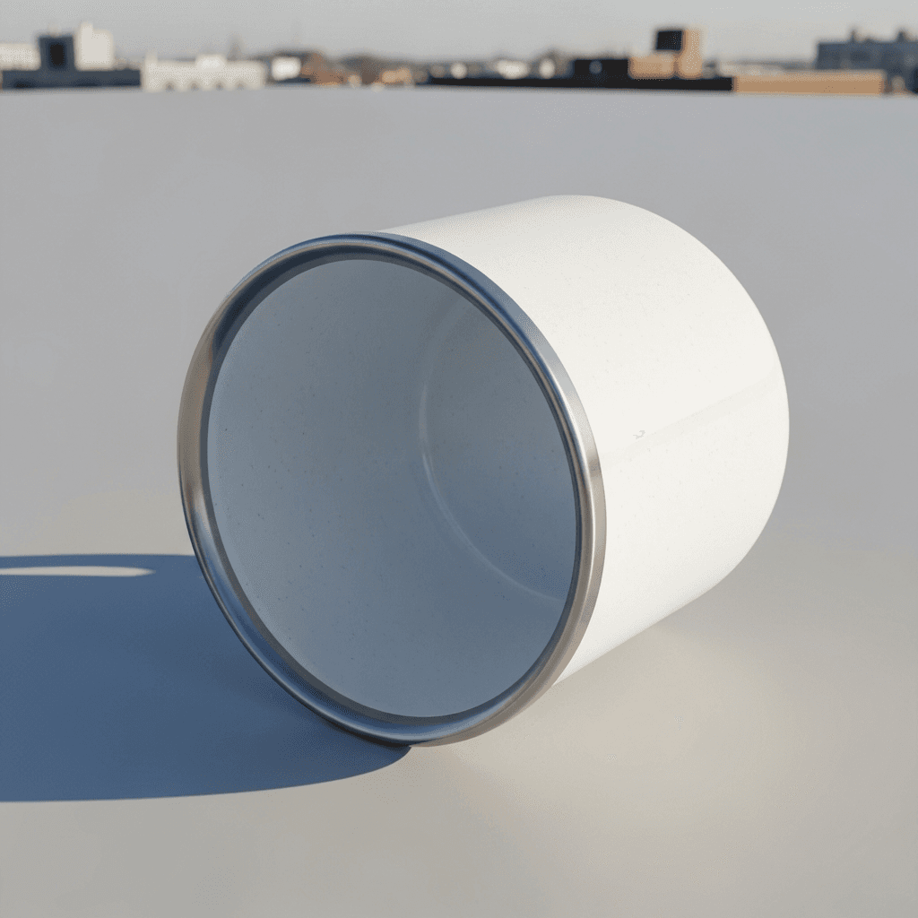 White Enamel Mug Mockup - Rooftop Cityscape