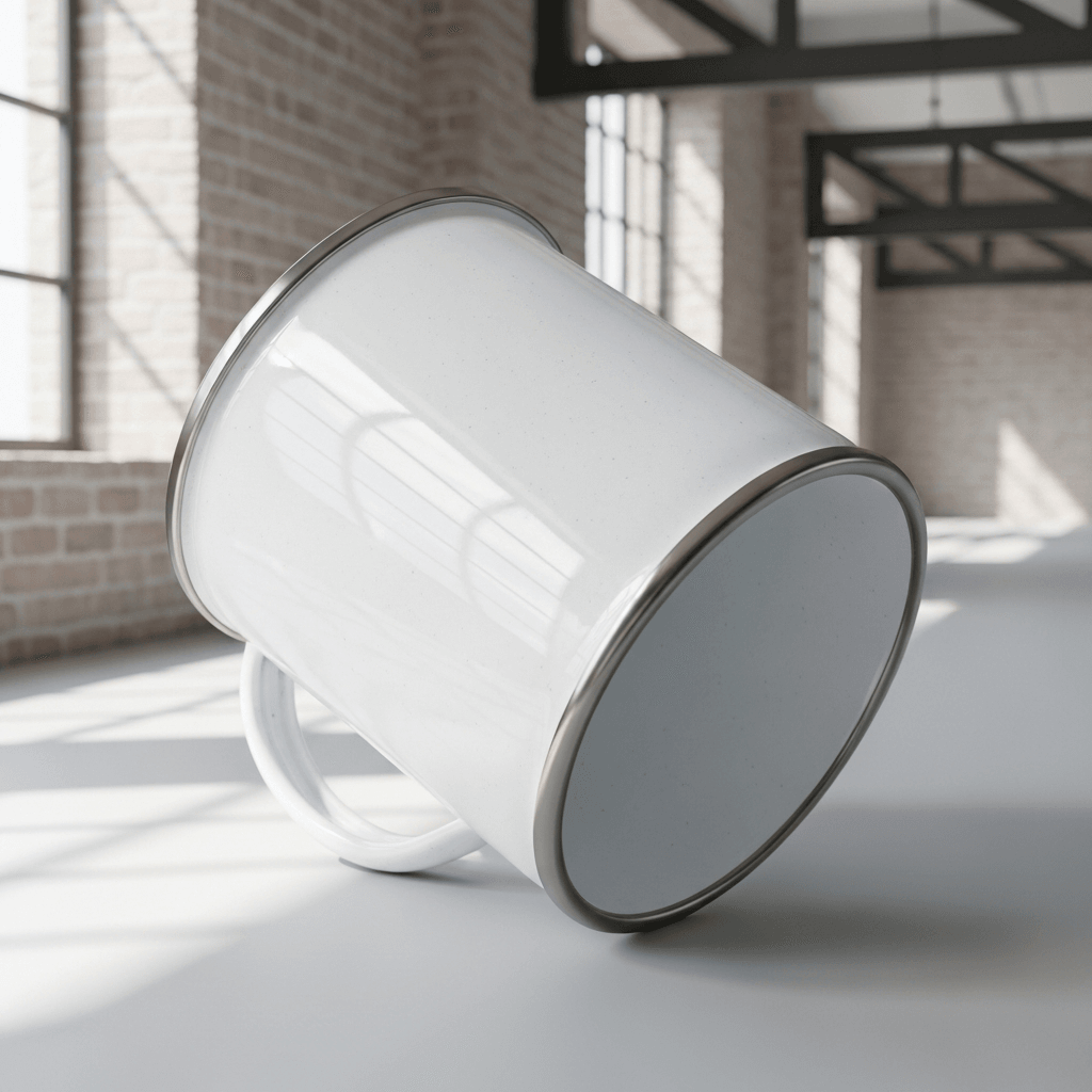 White Enamel Camping Mug Mockup - Industrial Loft