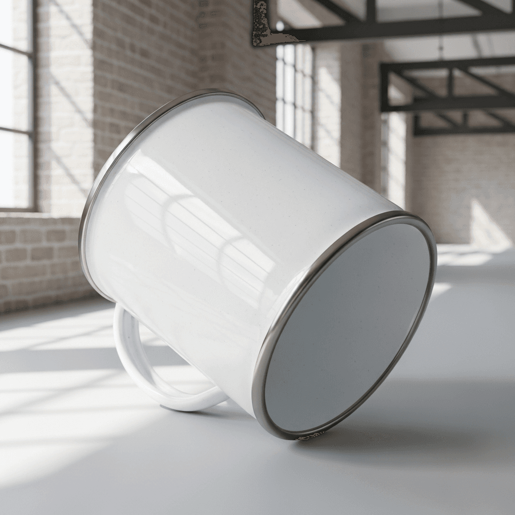 White Enamel Camping Mug Mockup - Industrial Loft