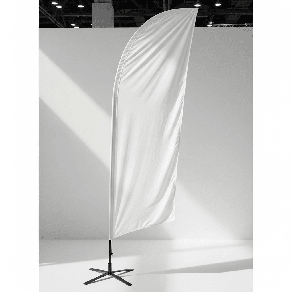 White Polyester Feather Flag Mockup - Trade Show