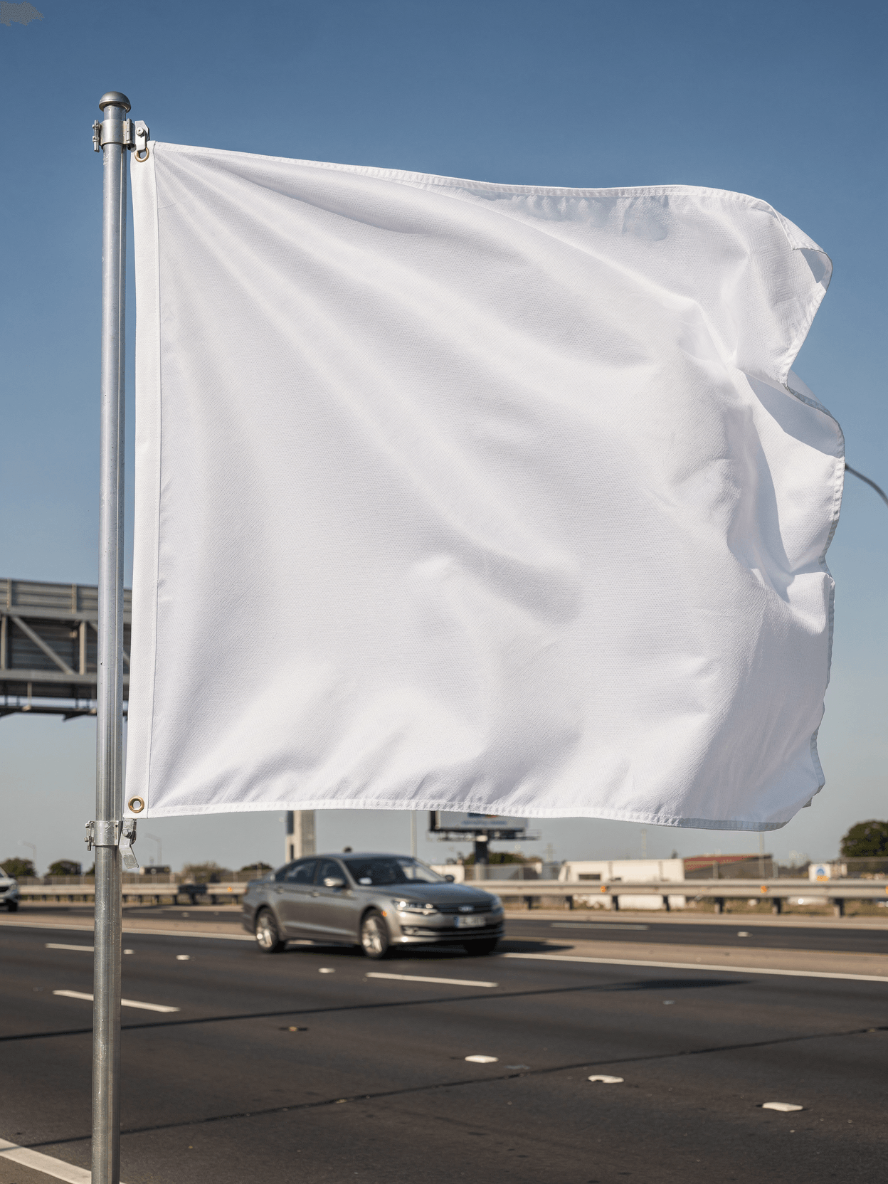 White Matte Flag Mockup - Highway Pole Mount