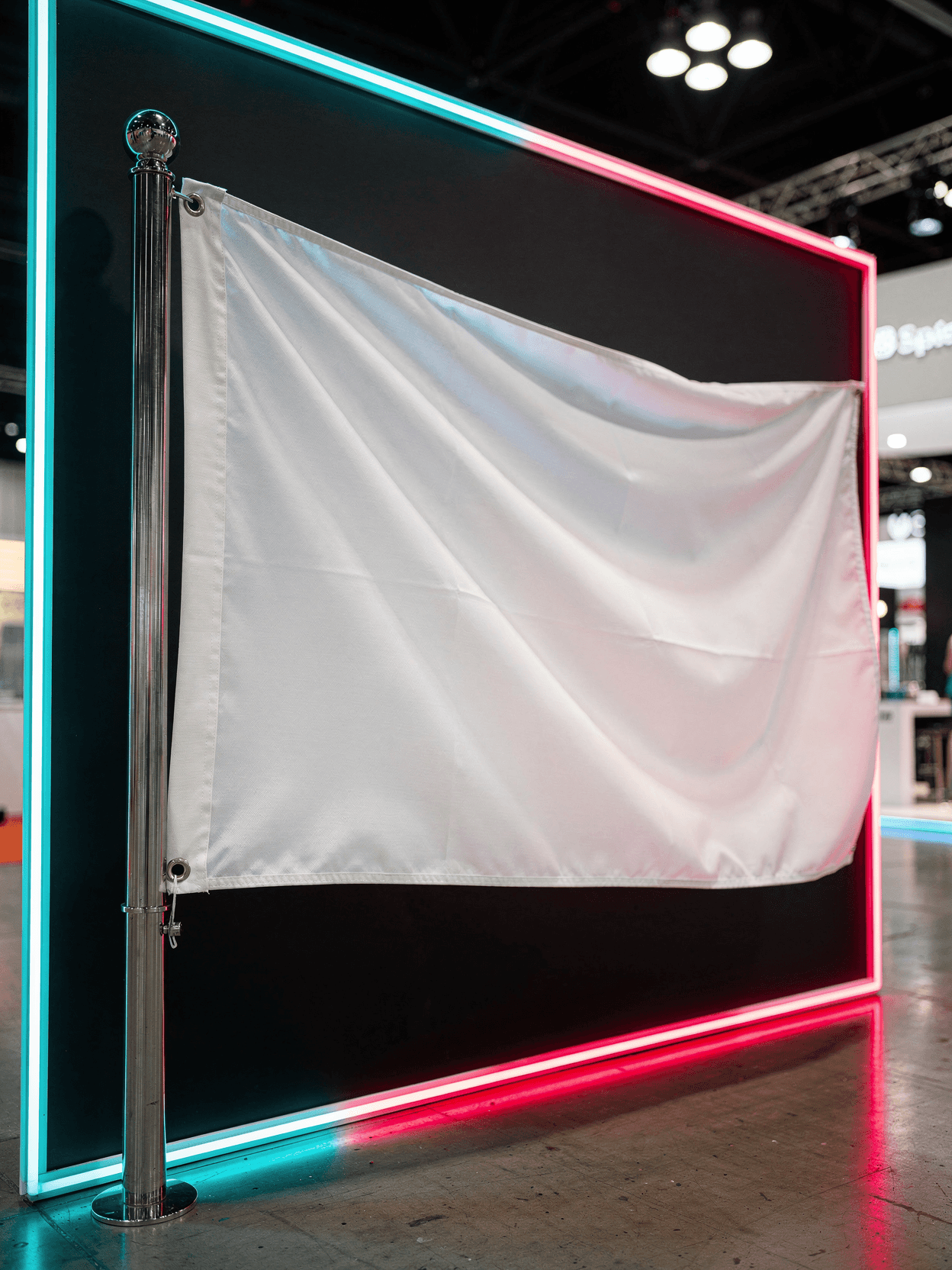 White Polyester Flag Mockup - Trade Show Booth