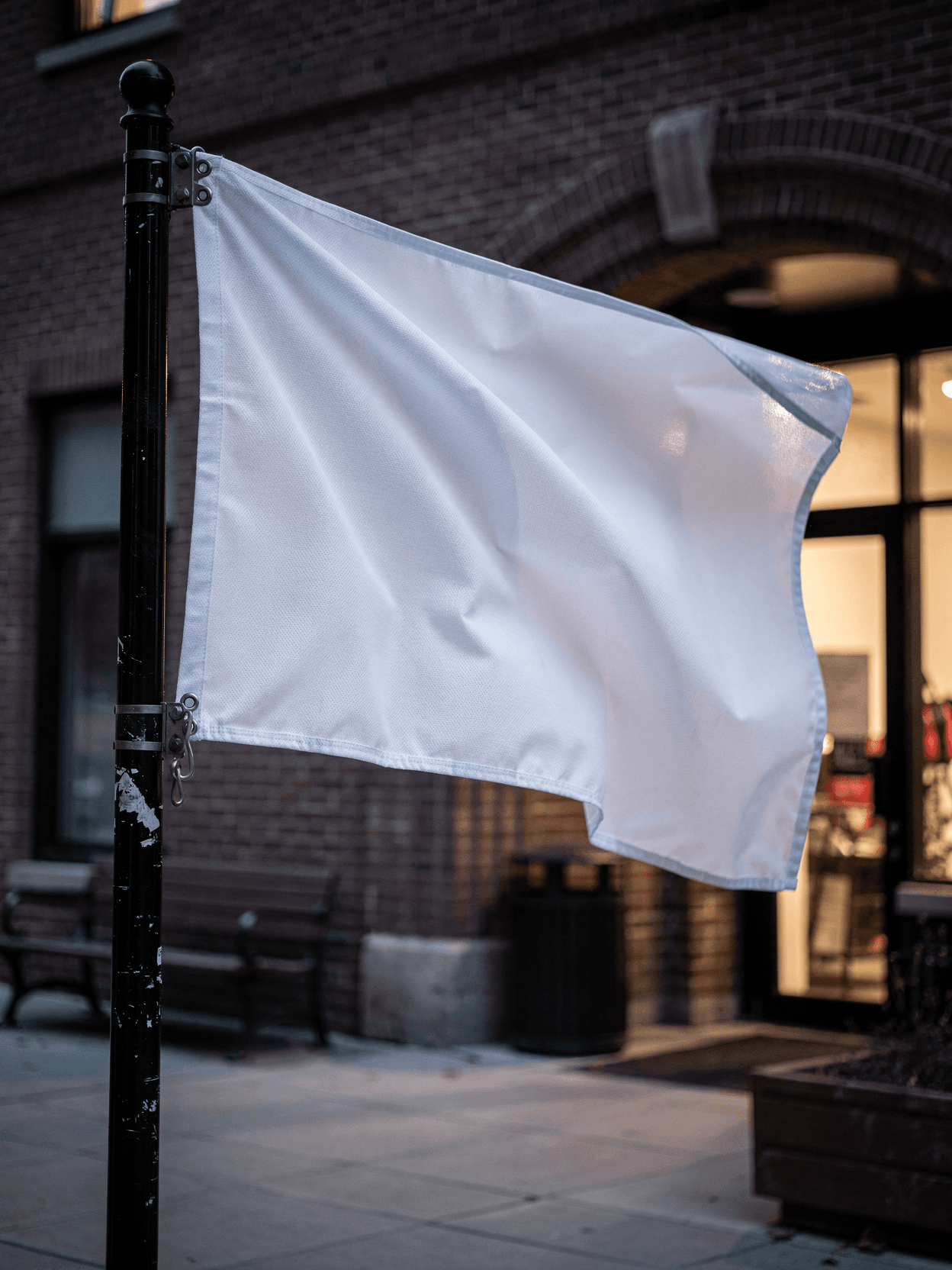 White Polyester Flag Mockup - Urban Street Pole