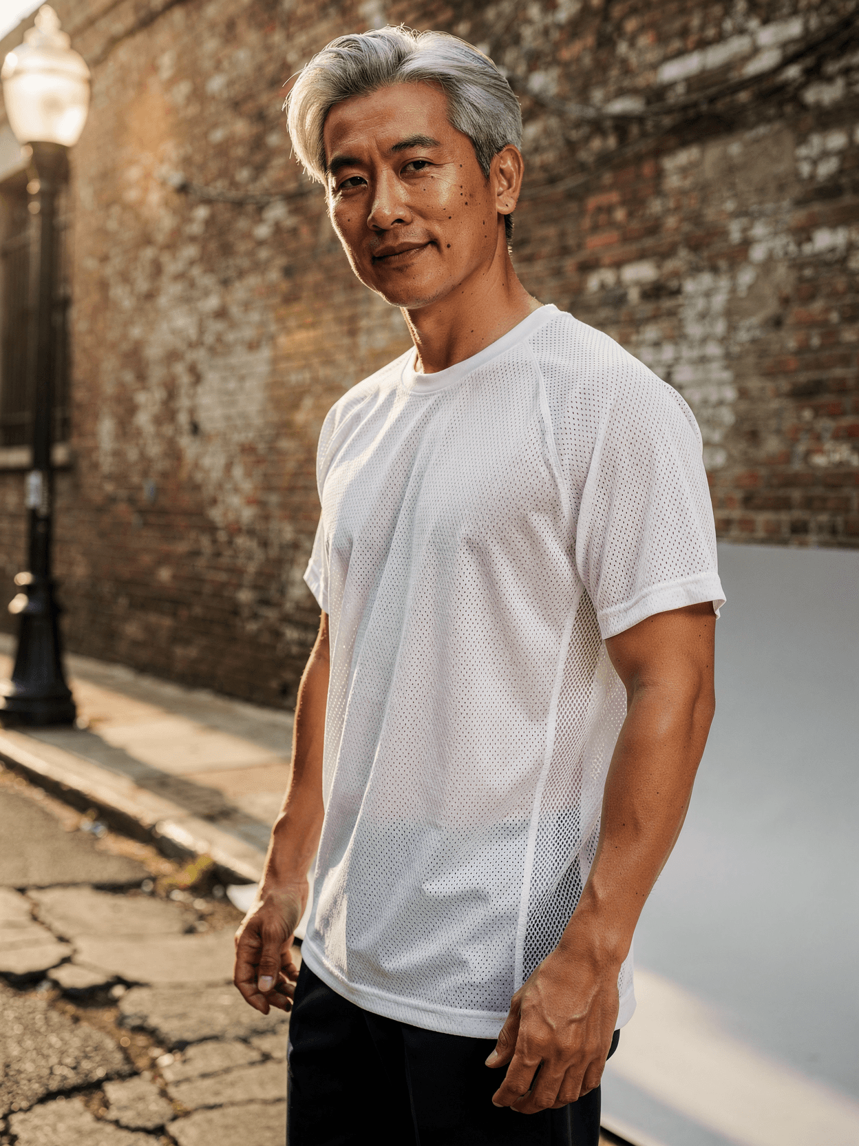 White Mesh Jersey Mockup on Male Model - Urban