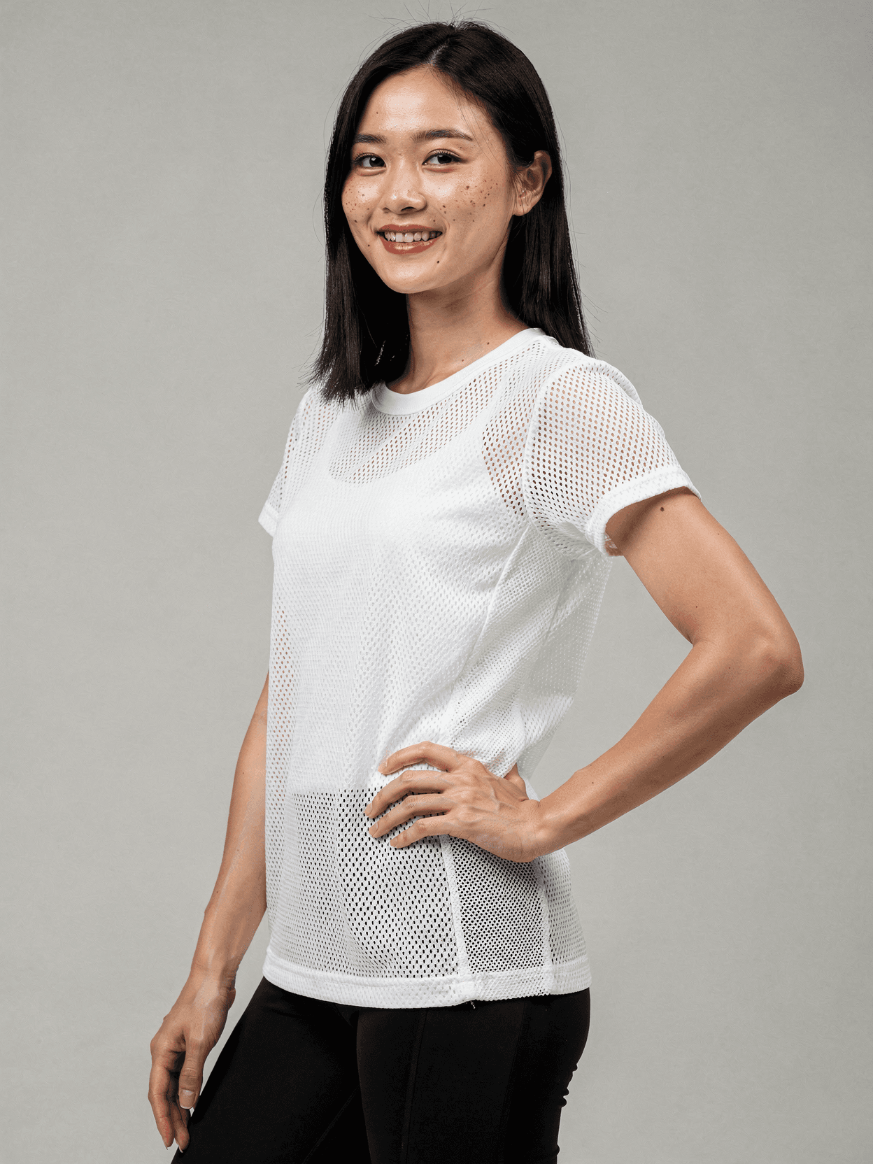 White Mesh Jersey Mockup on Female Model