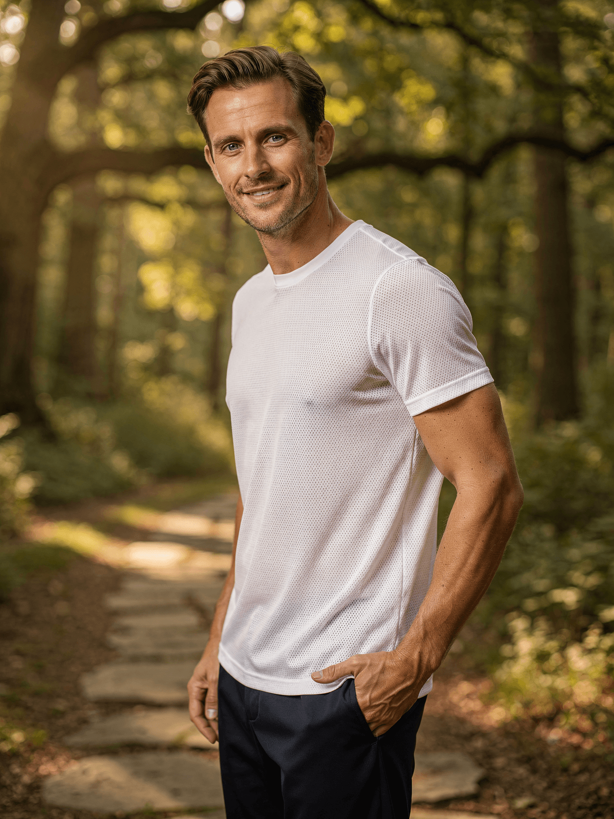 White Polyester Mesh Jersey Mockup on Male Model