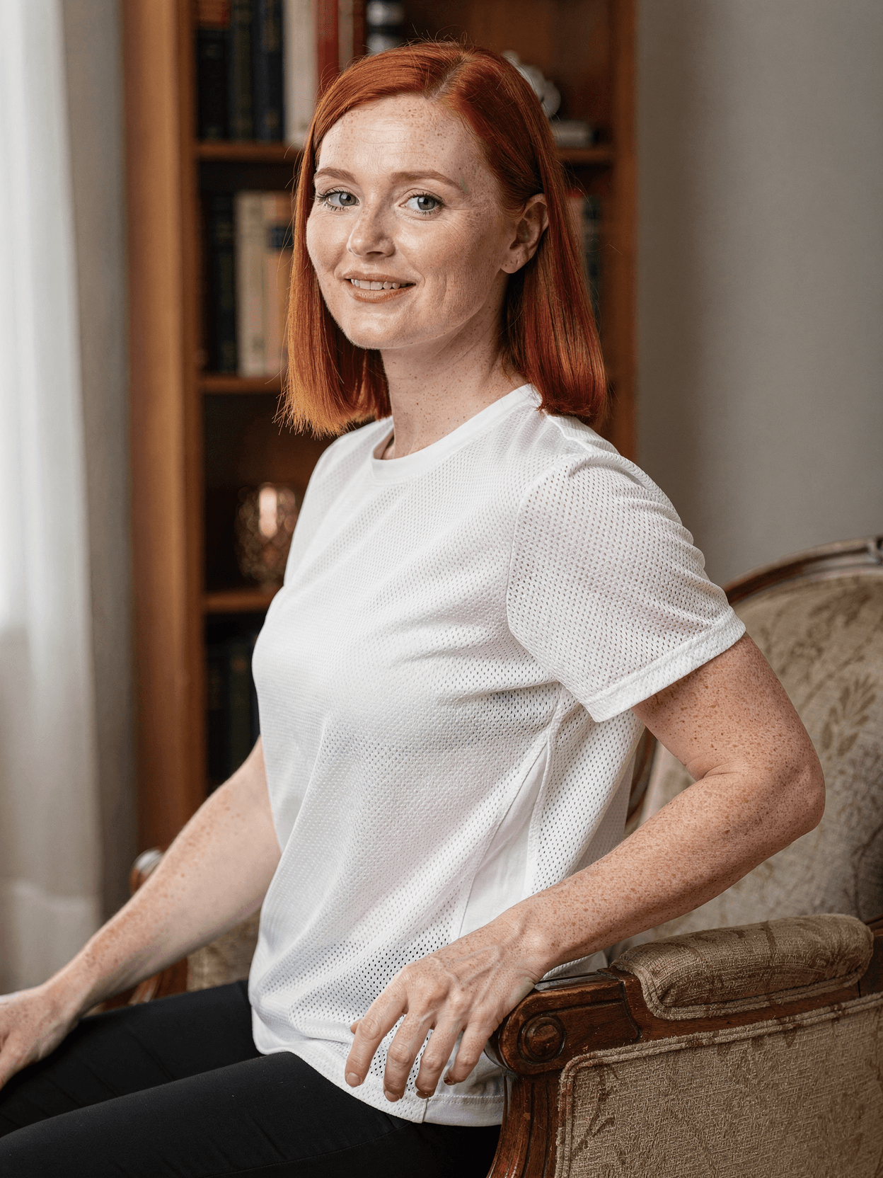White Mesh Jersey Mockup on Female Model