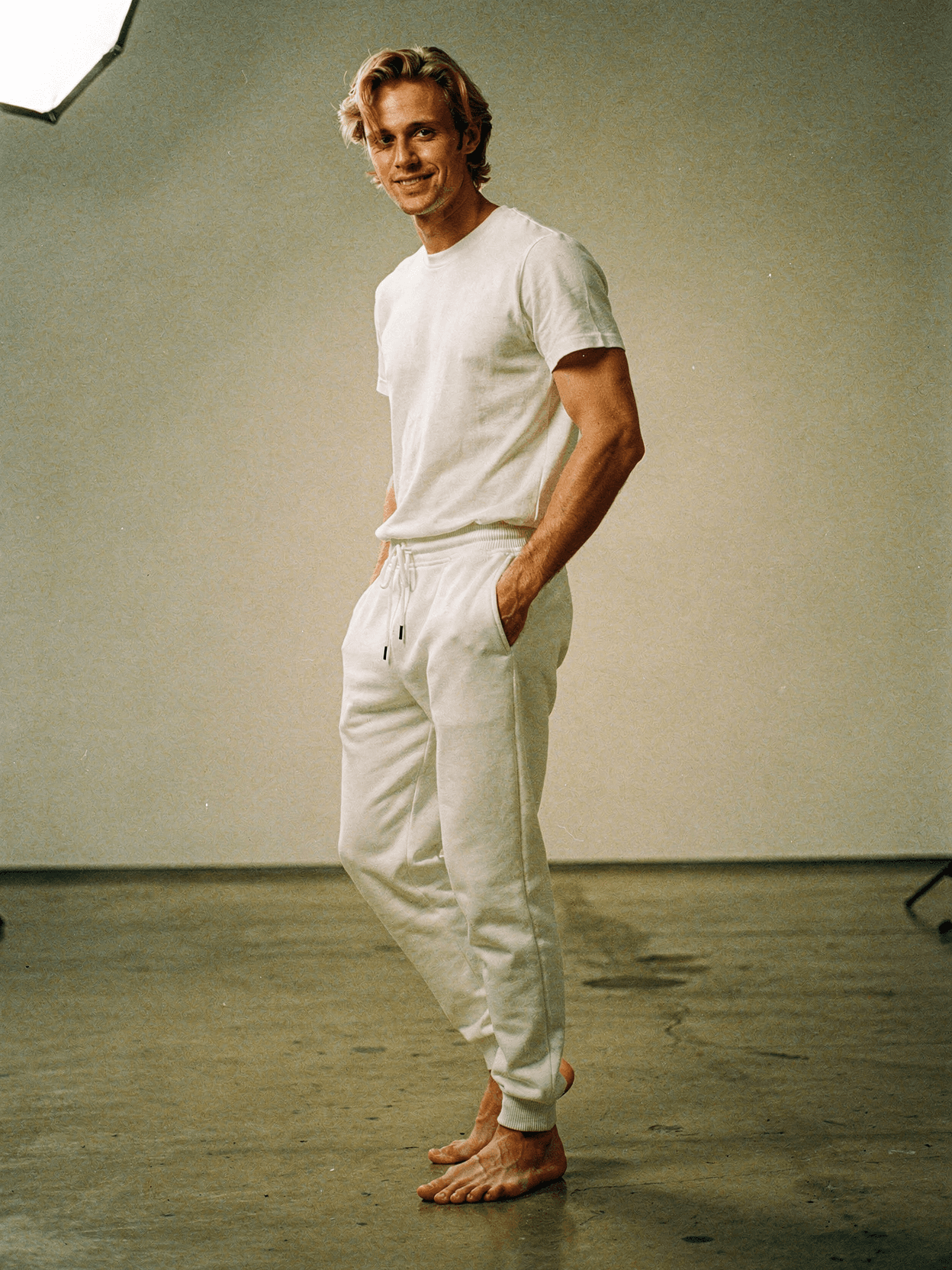White Tri-Blend Joggers Mockup on Male Model