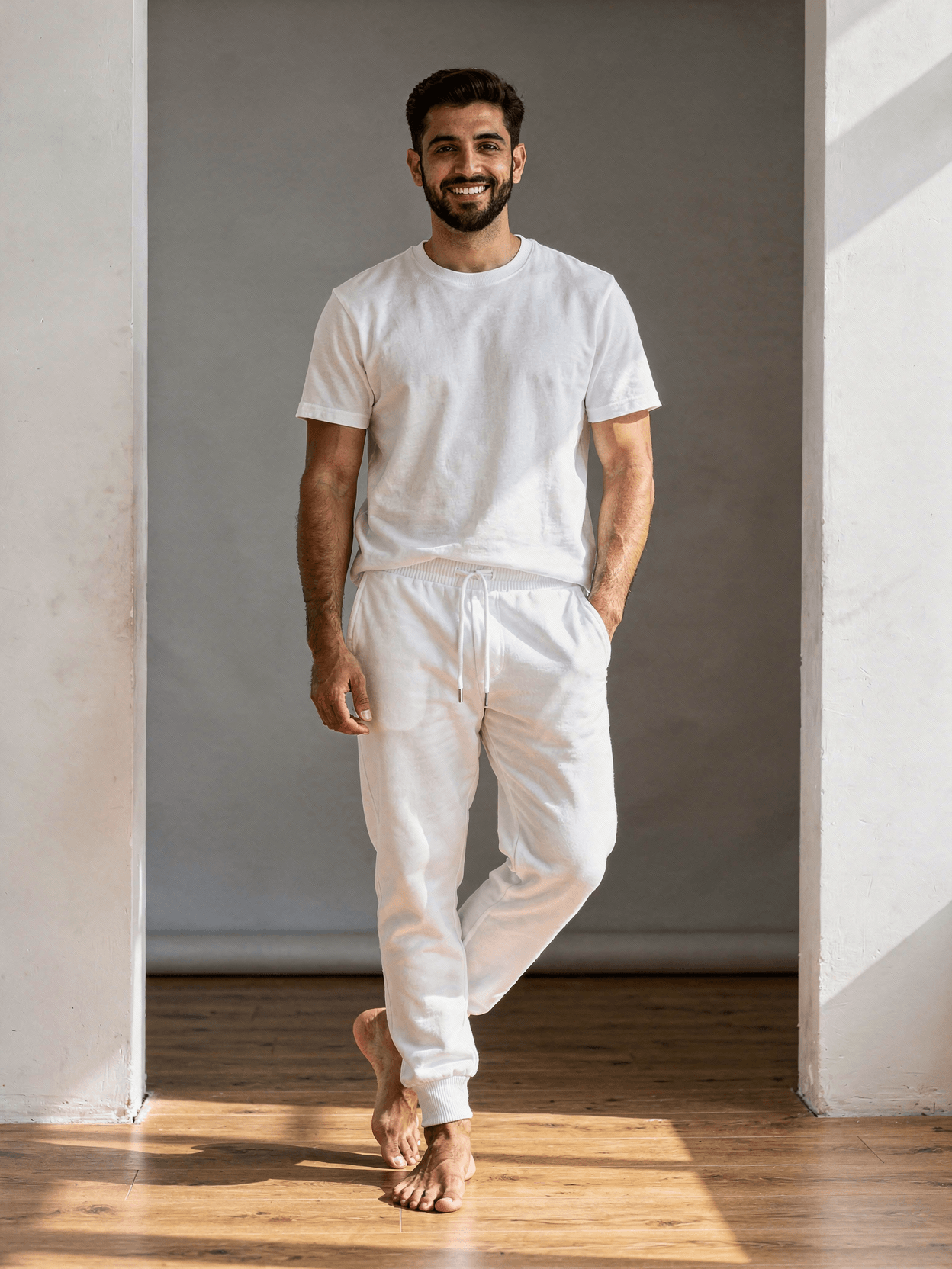 White Premium Cotton Joggers Mockup on Male Model