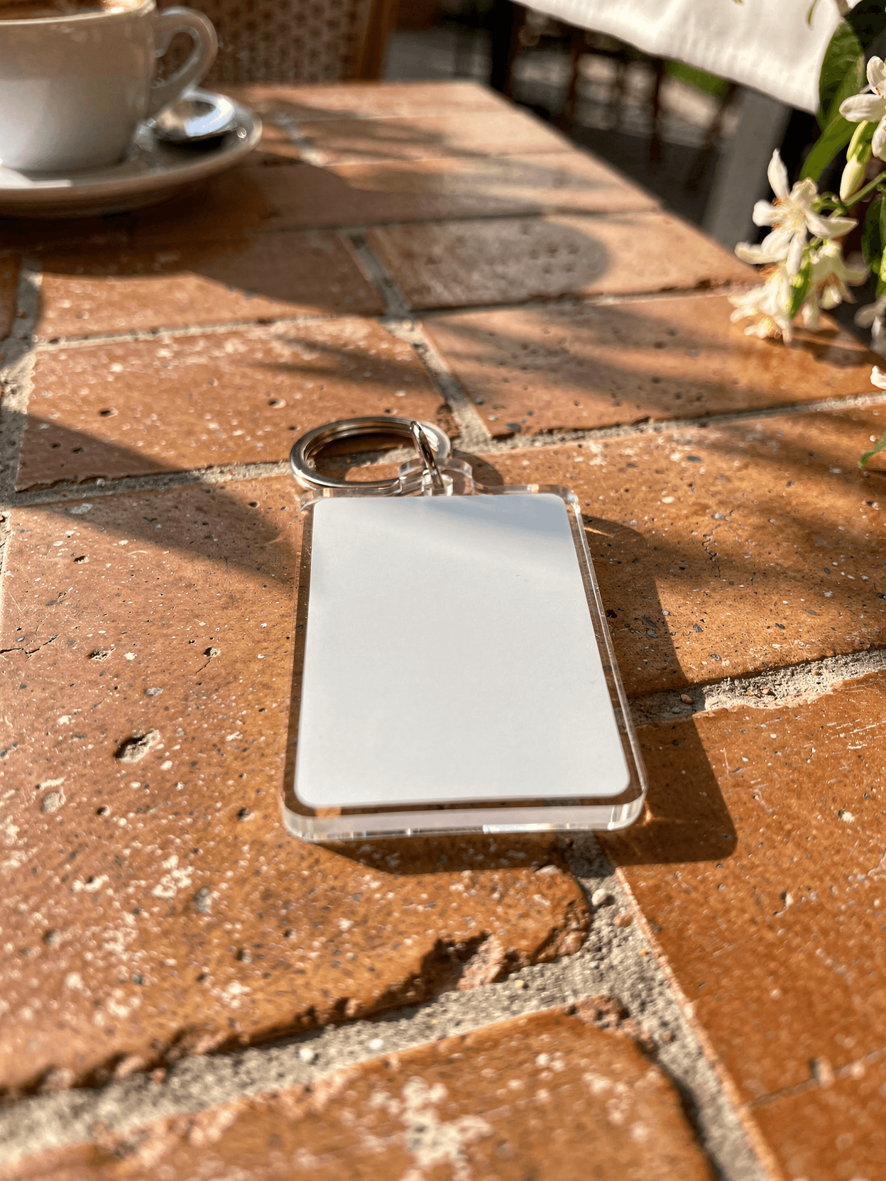White Acrylic Keychain Mockup - Café Terracotta