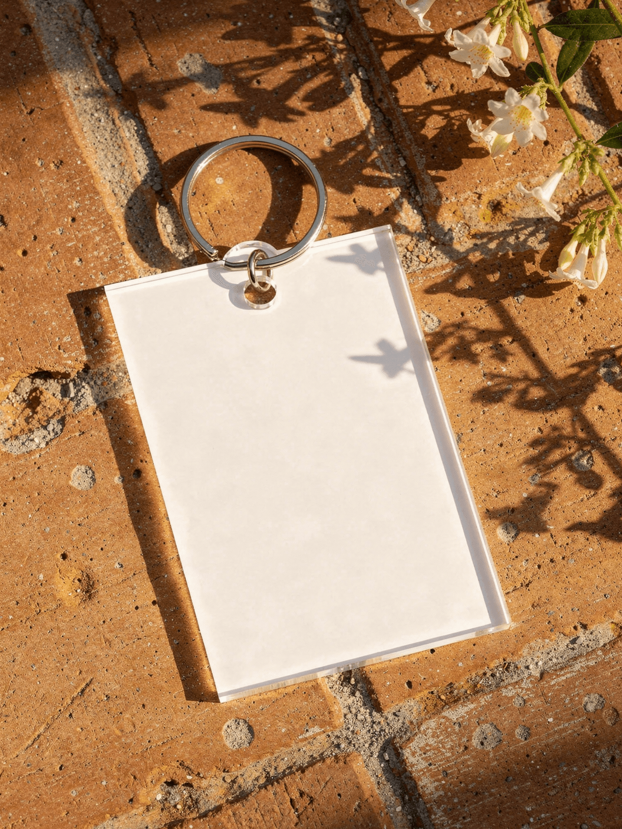 White Polycarbonate Rectangle Keychain Mockup — Side Profile Edge View