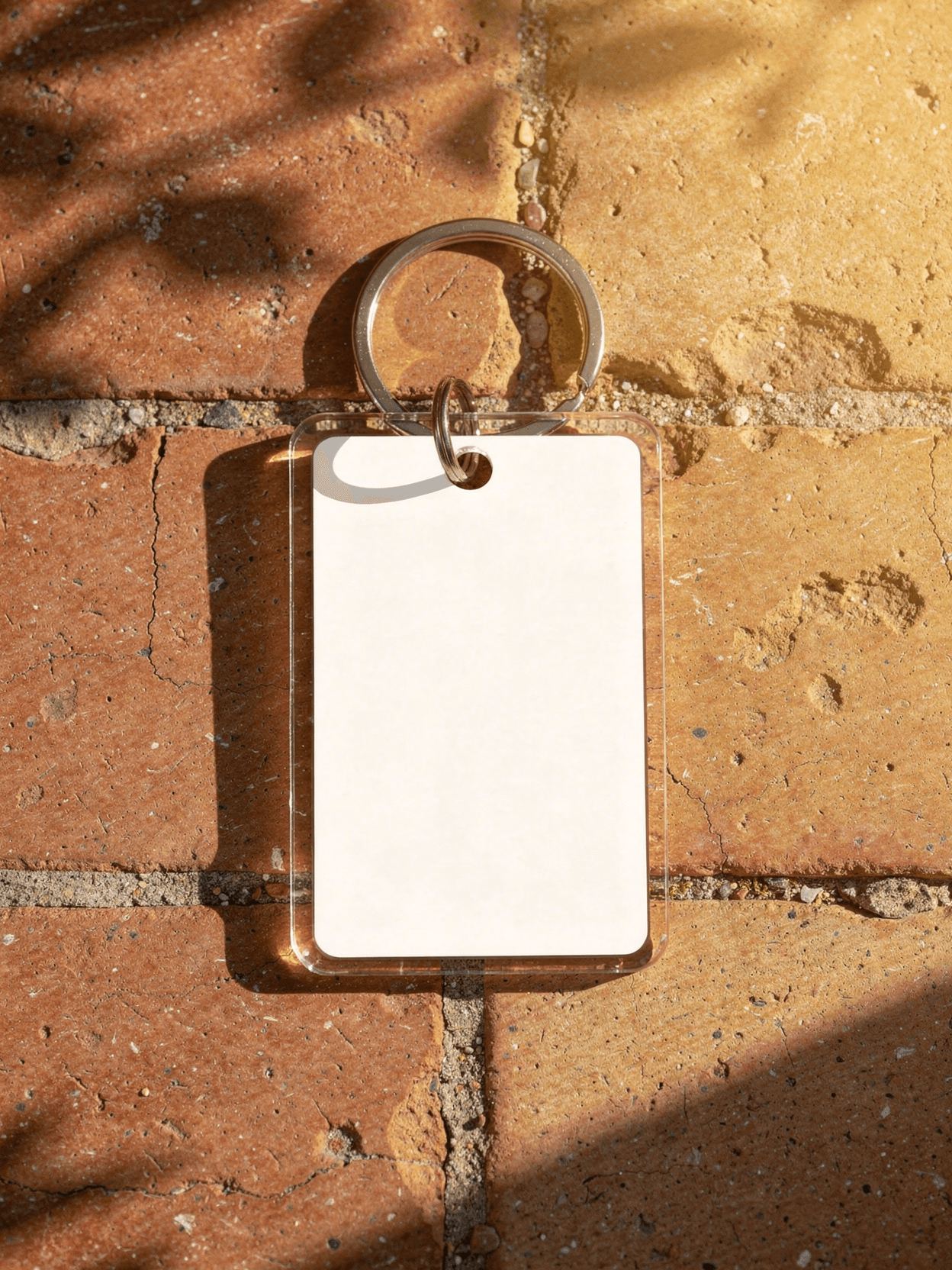 White Acrylic Keychain Mockup - Terracotta Setting — Side Profile Edge View