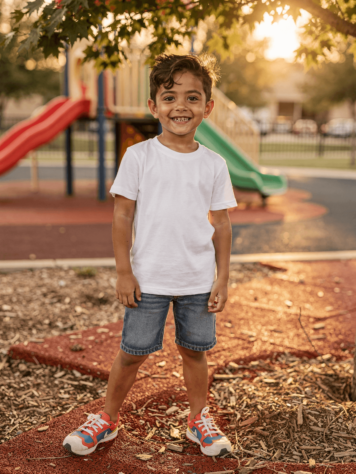White Organic Cotton Kids T-Shirt Mockup on Boy Model