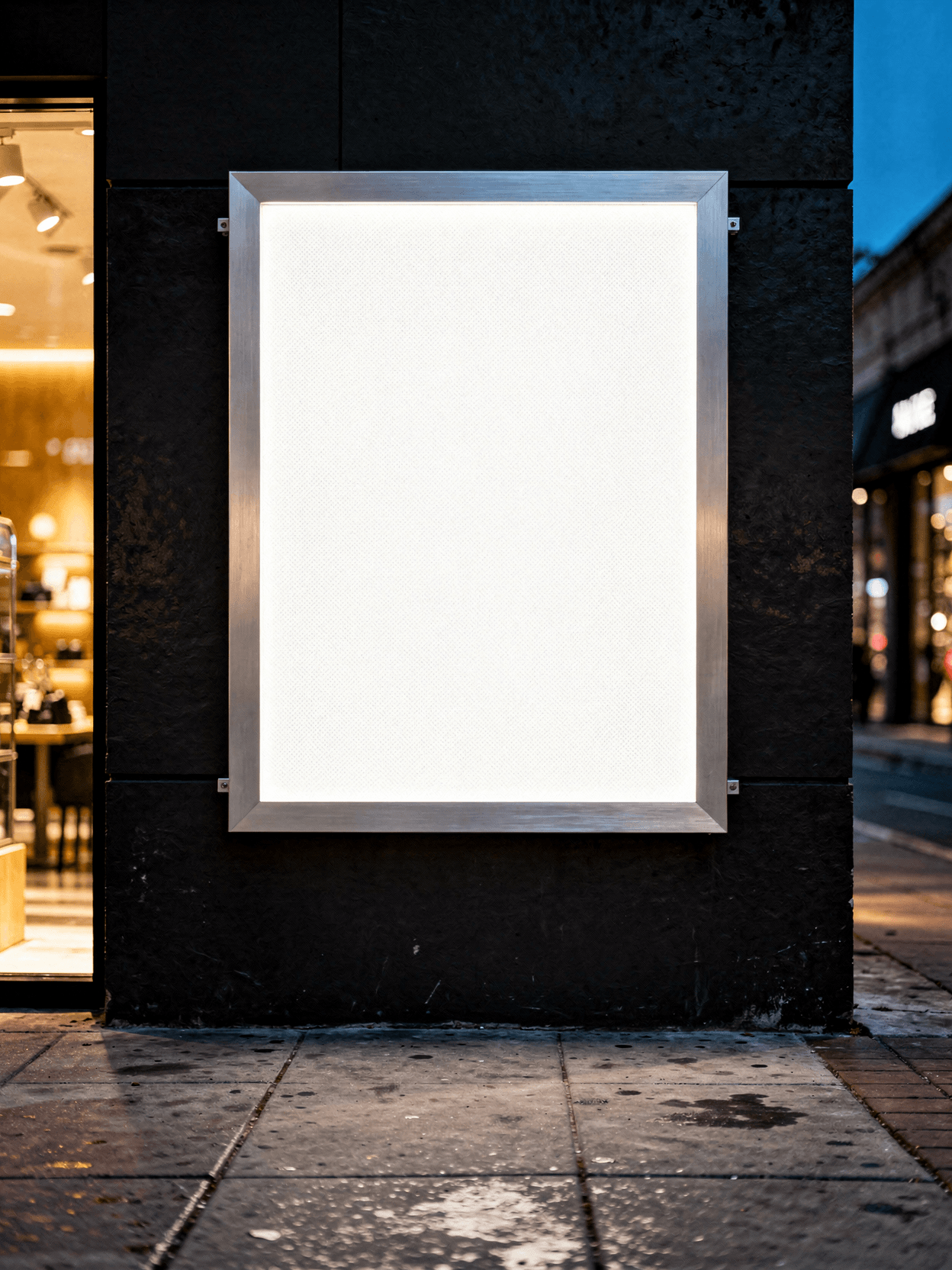 White Vertical Lightbox Mockup - Retail Storefront