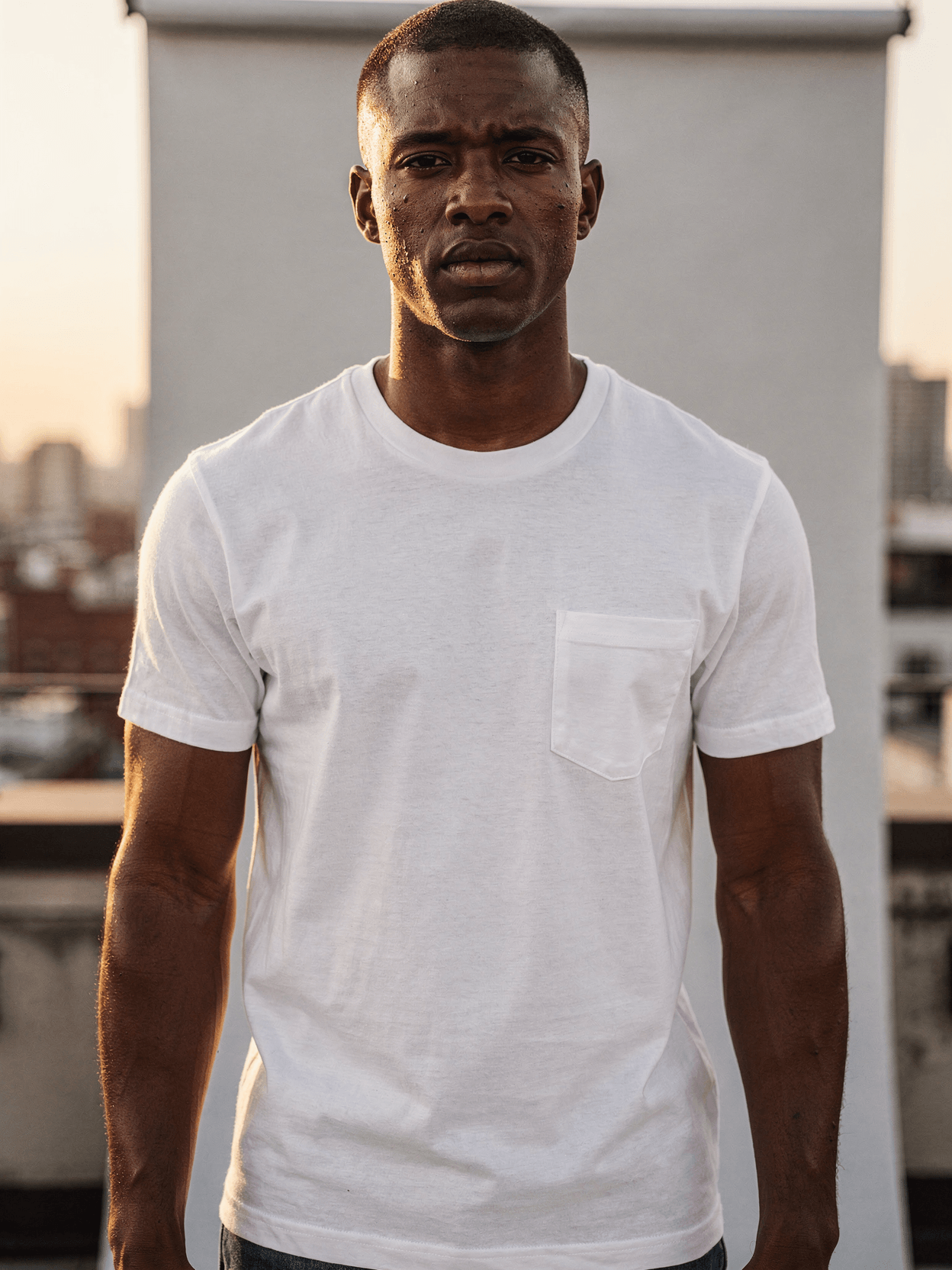 Luxury White Pocket Tee Mockup – Rooftop City