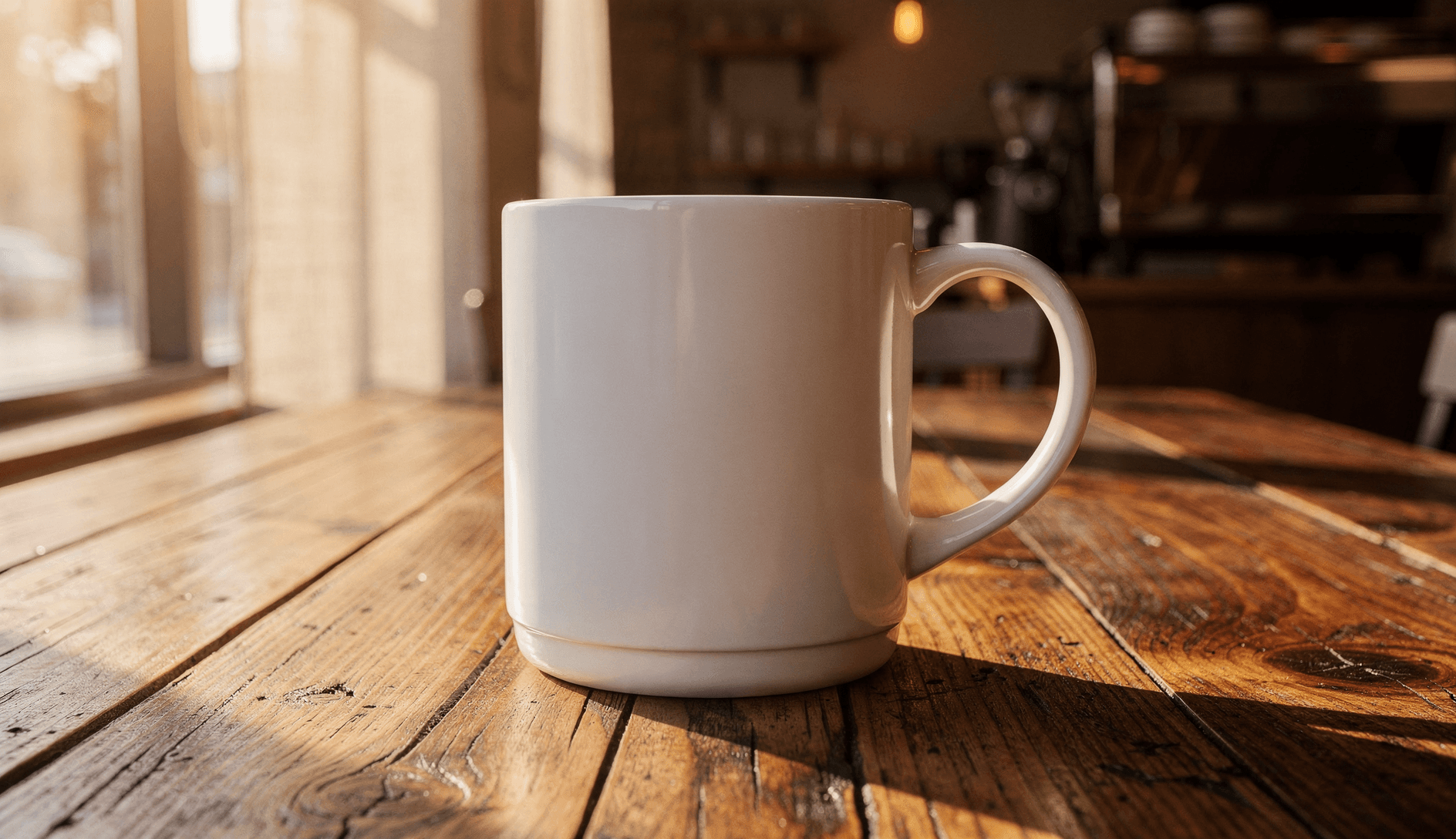White Ceramic Magic Mug Mockup - Café Setting