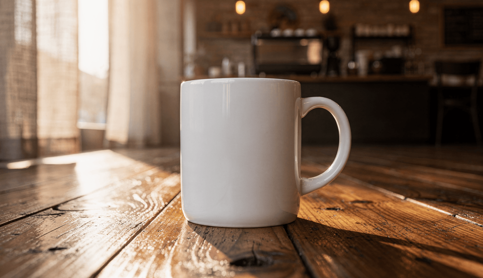 White Ceramic Magic Mug Mockup - Café Setting