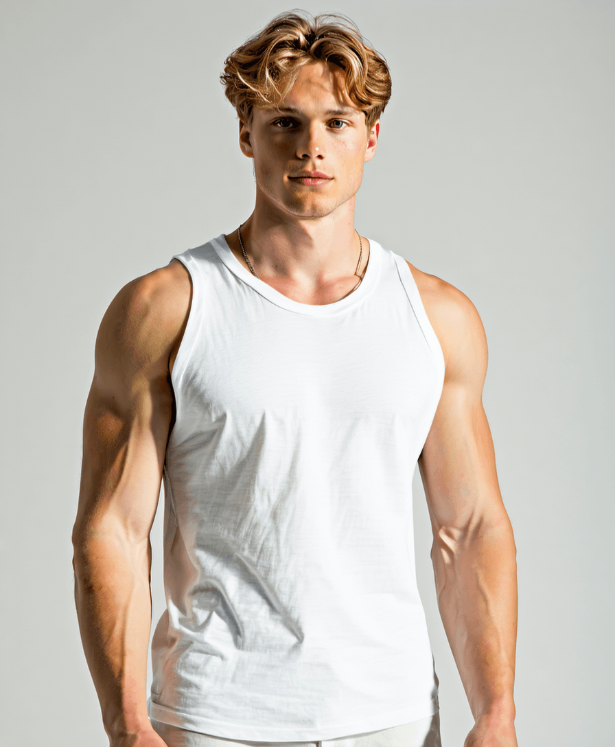White Cotton Muscle Tank Mockup on Male Model