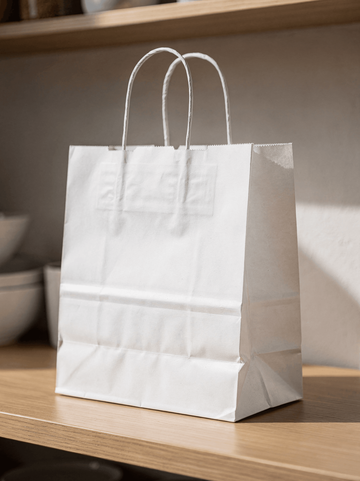 White Paper Shopping Bag Mockup - Pantry Shelf