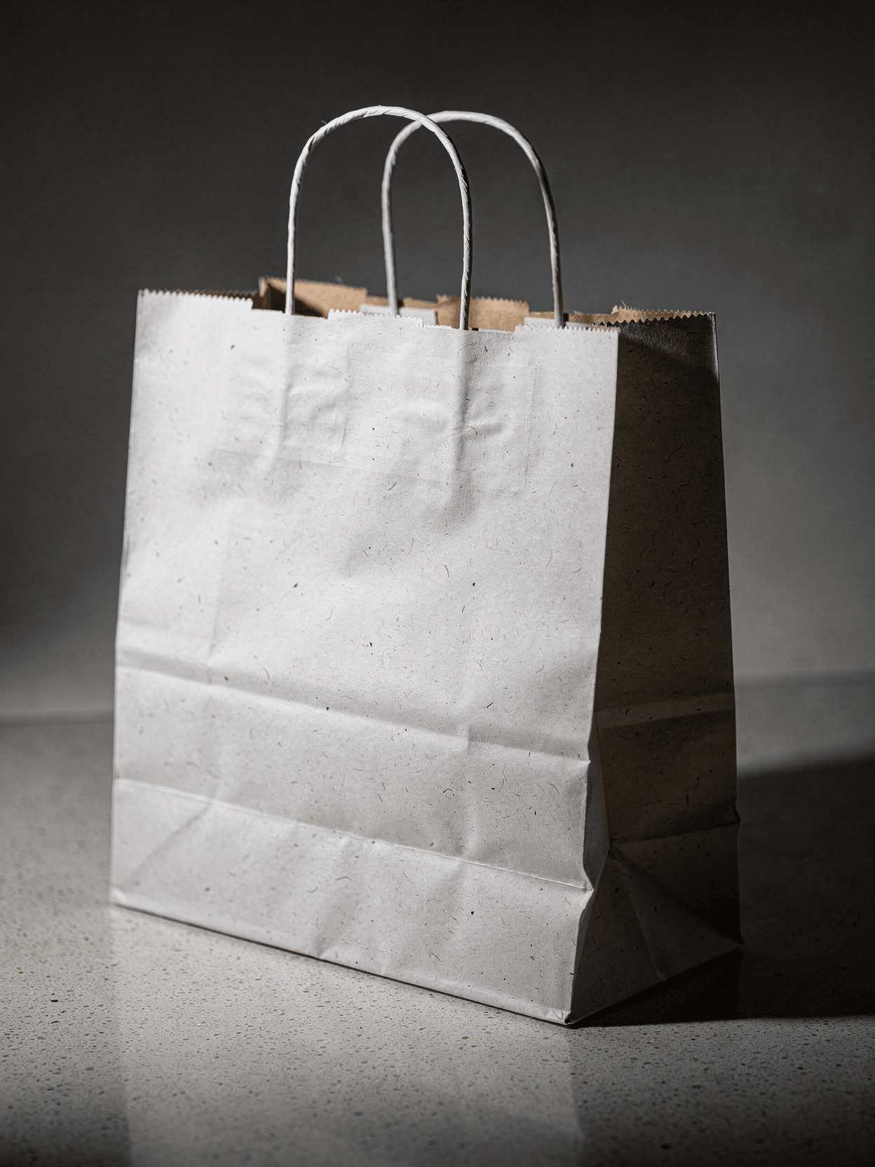 White Kraft Paper Bag Mockup - Kitchen Counter