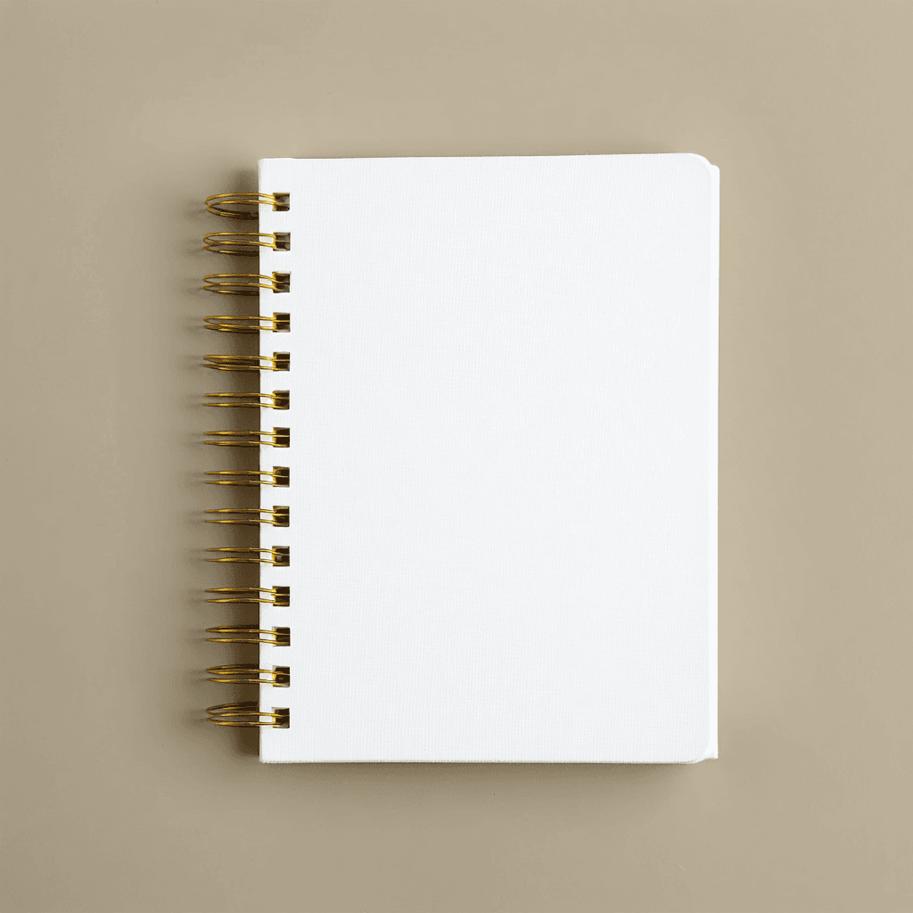 White Spiral Planner Mockup - Gold Wire-O Binding