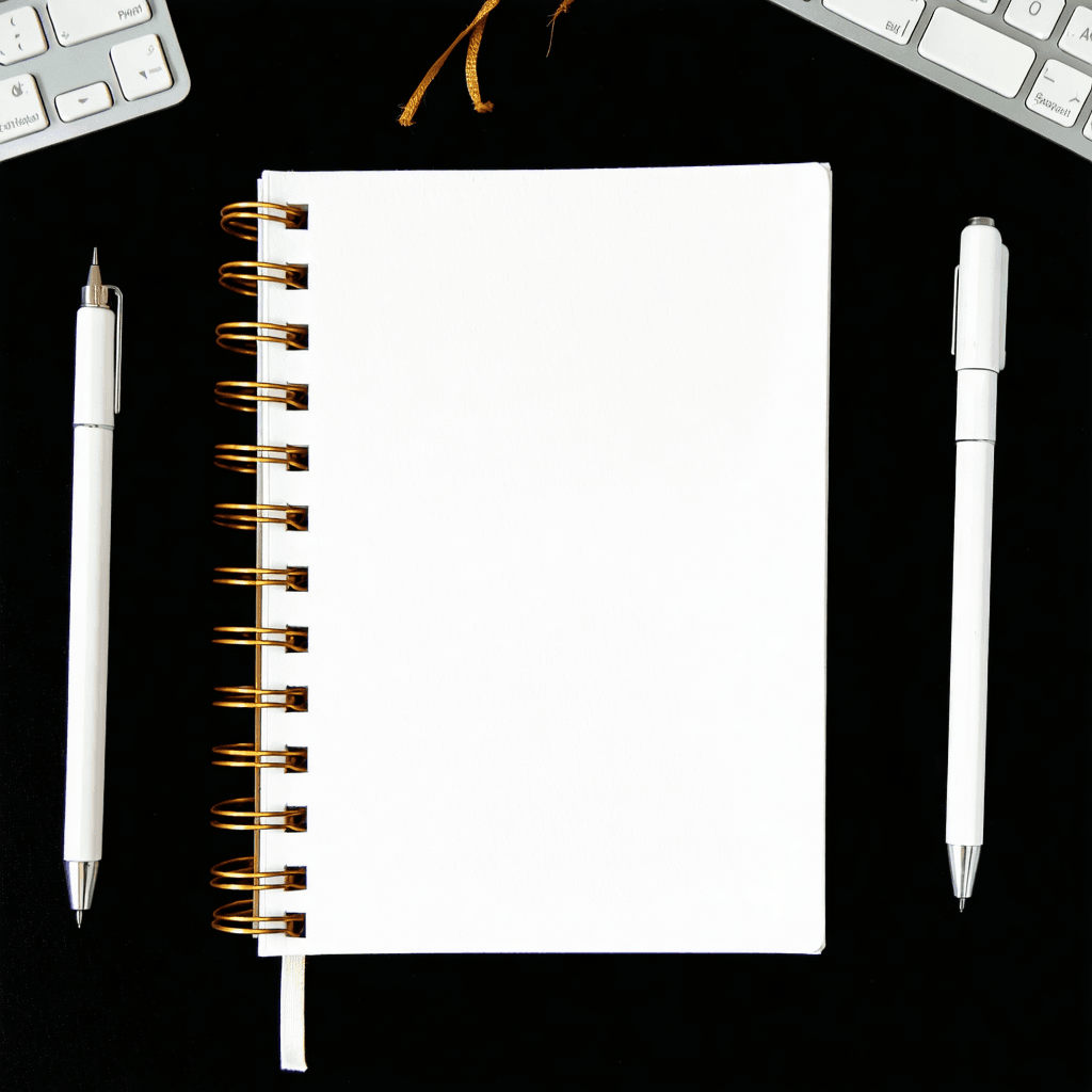 White Spiral Planner Mockup with Gold Wire Binding