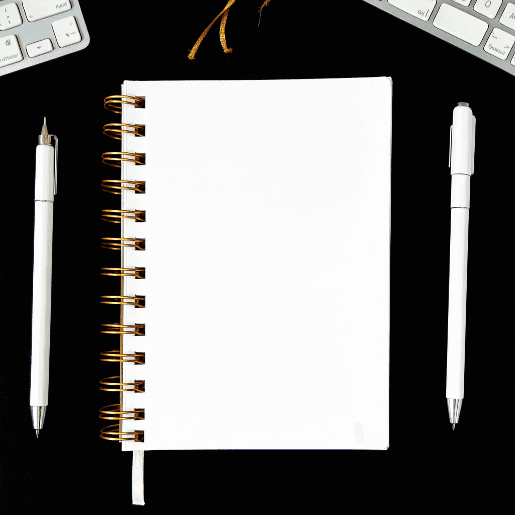 White Spiral Planner Mockup with Gold Wire Binding