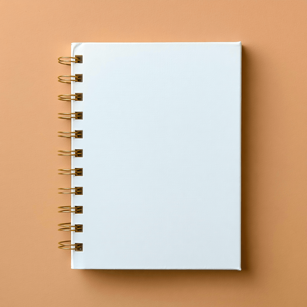 White Spiral Planner Mockup - Gold Wire Binding