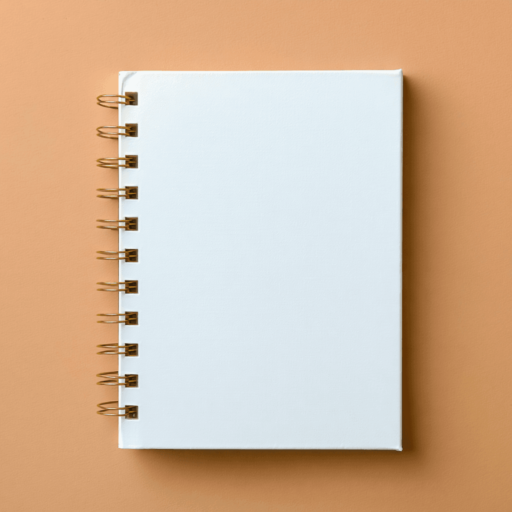 White Spiral Planner Mockup - Gold Wire Binding