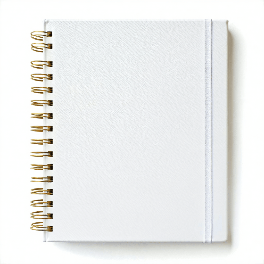 White Spiral Planner Mockup with Gold Wire-O Binding