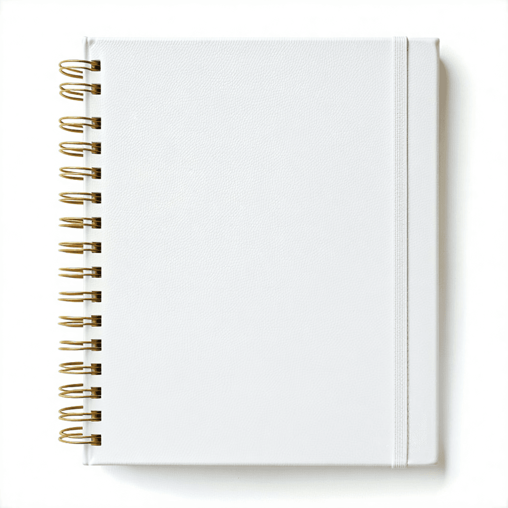 White Spiral Planner Mockup with Gold Wire-O Binding