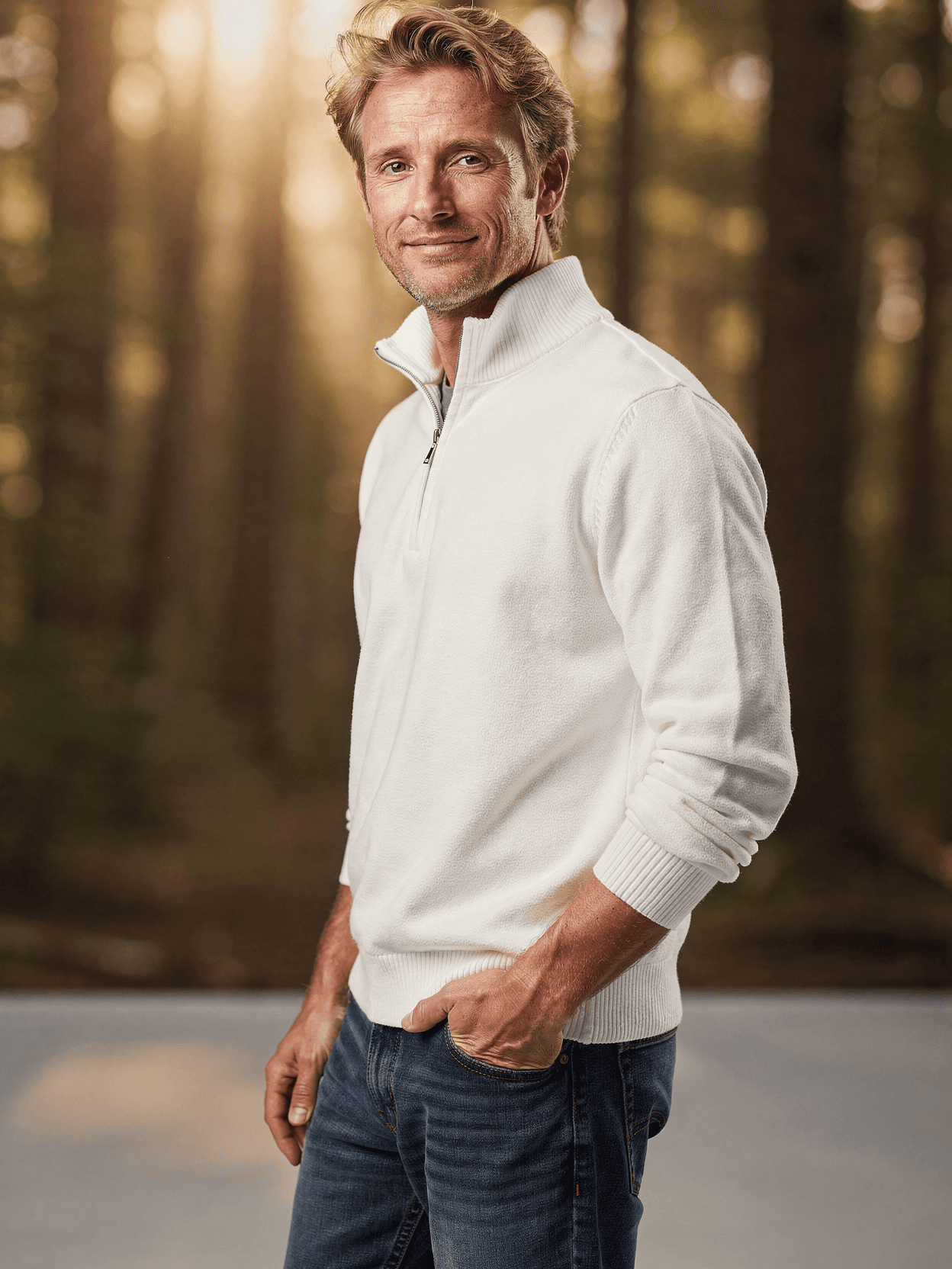 White Quarter-Zip Pullover Mockup on Male Model