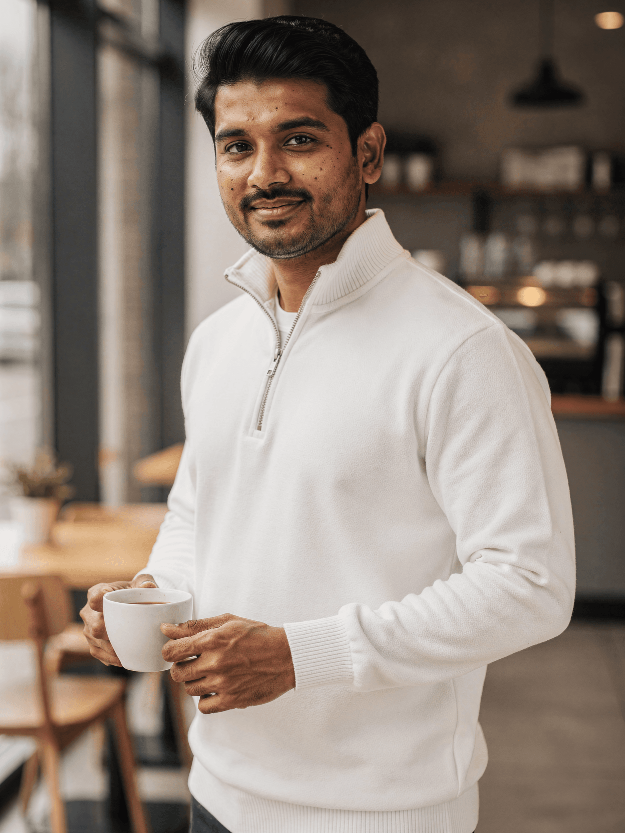 White Quarter-Zip Pullover Mockup on Male Model