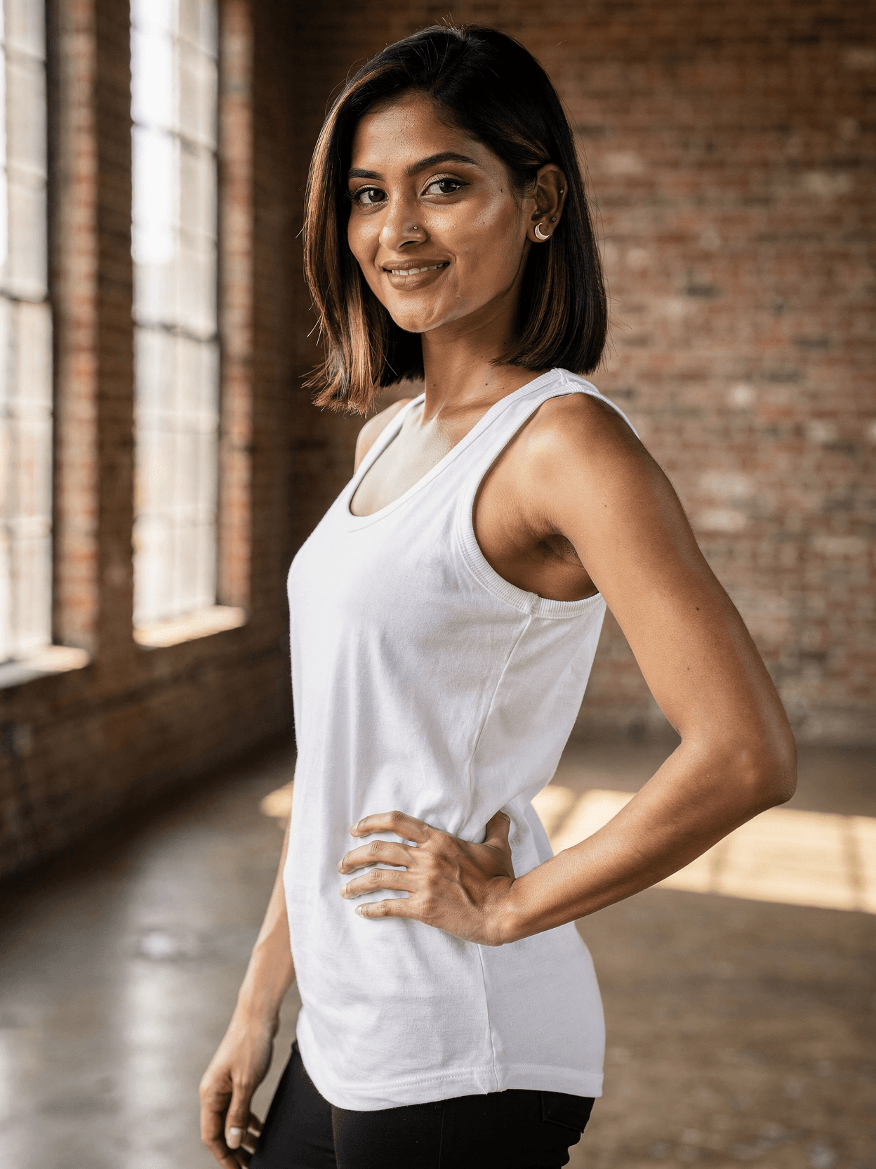 White Cotton Racerback Tank Mockup on Female Model