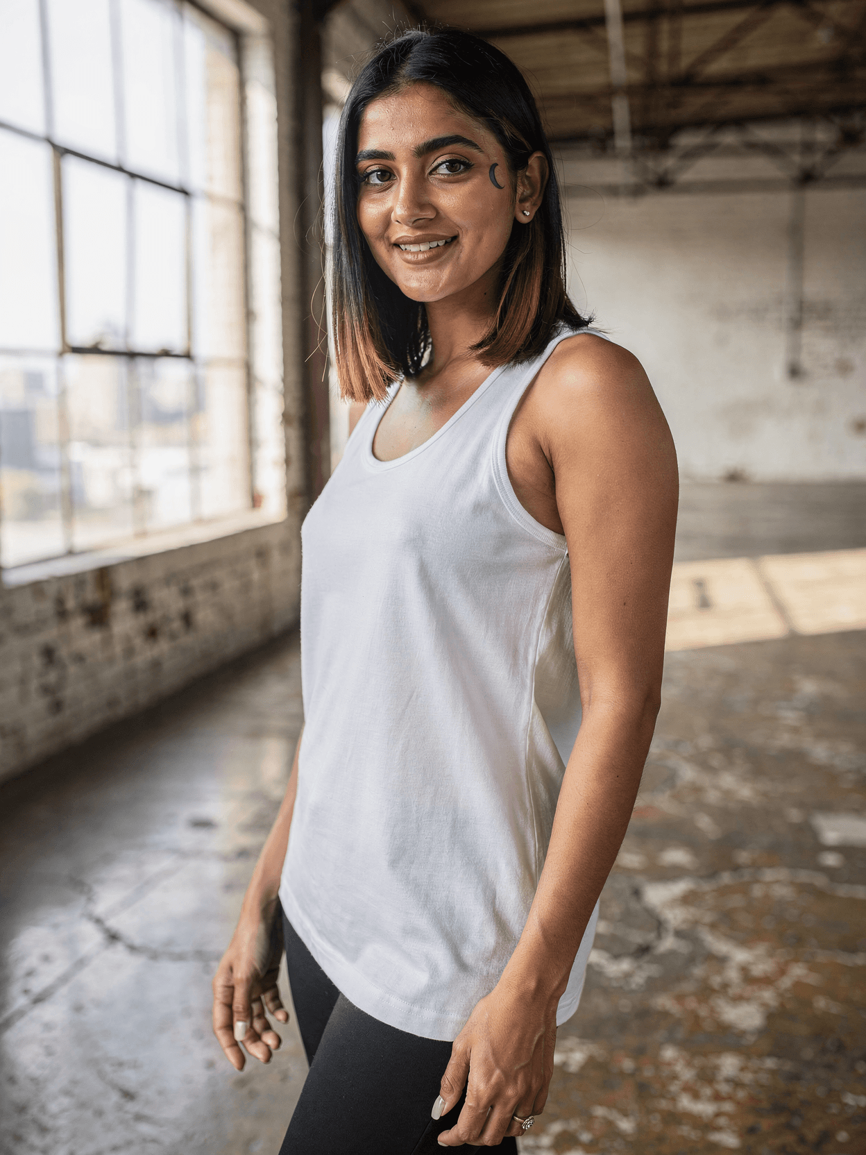 White Cotton Racerback Tank Mockup on Female Model